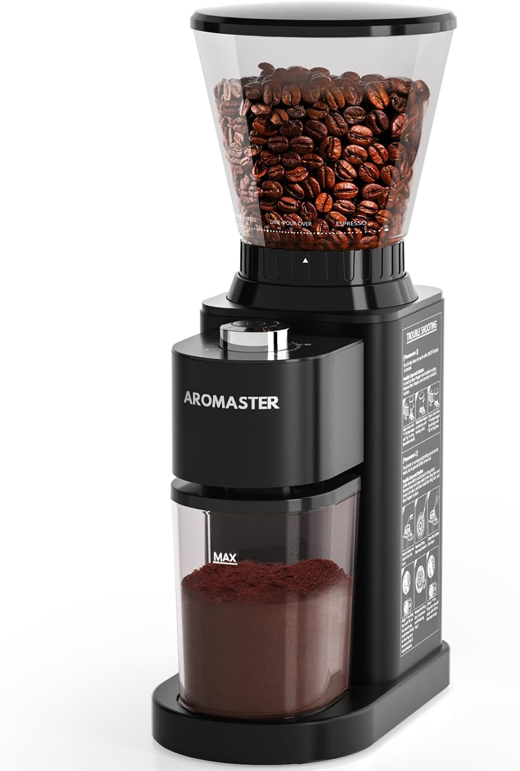 Detalle de Aromaster Burr Coffee Bean Grinder, 48 Settings, Anti-Static, Stainless Steel