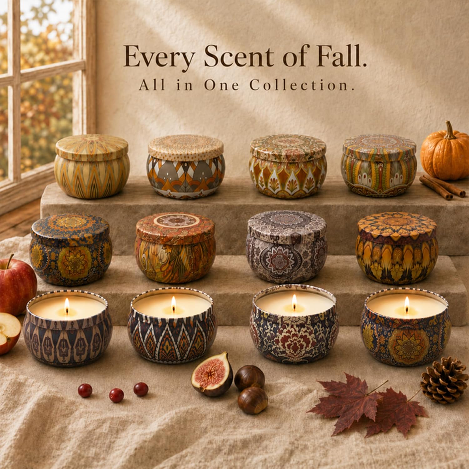 Thumbnail 5 de LAJDL US-LAJDL-001 Fall Candles Soy Wax Gift Set, 12 Scented Tins