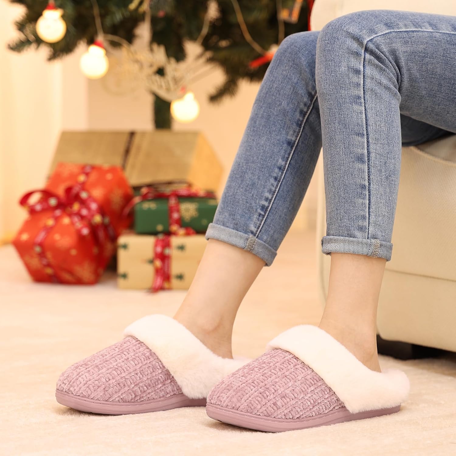 Thumbnail 2 de Evshine Warm Knit House Slippers for Women with Memory Foam and Plush Lining