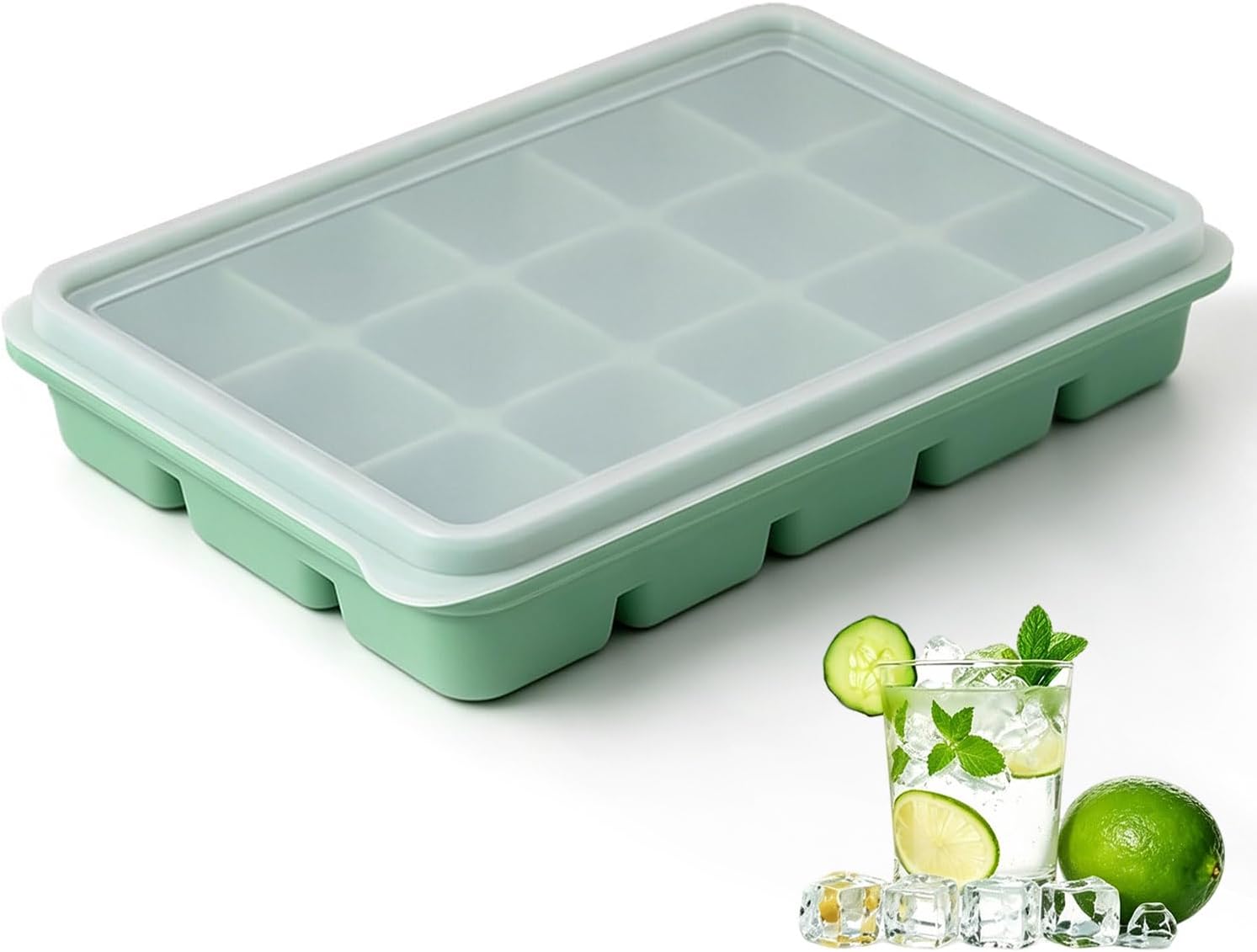 Detalle de Azxb Azxb- Ice Cube Trays ijsblokjesvorm van siliconen, 15 vakjes en stapelbaar