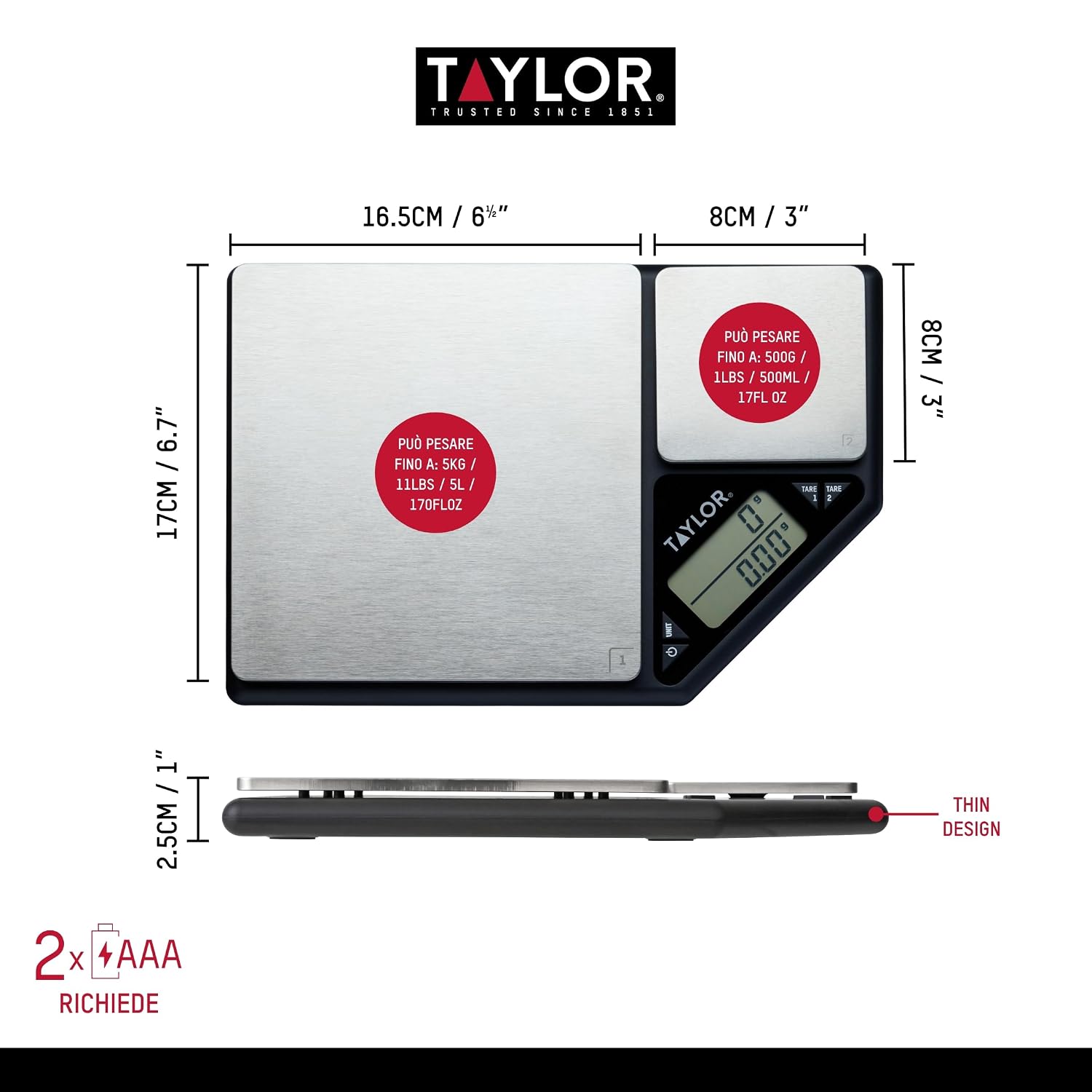 Thumbnail 3 de Taylor Pro Digital Kitchen Scale, Dual Platform, 5 kg Capacity, Tare Function
