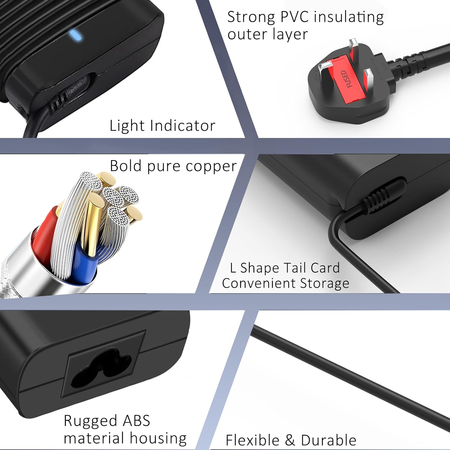 Thumbnail 2 de 65W USB-C Laptop Charger (Dell-compatible) with USB Type C connector and AC power cord