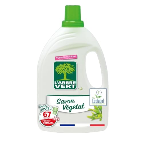 Detalle de L'Arbre Vert Lessive Ecolabel Savon Végétal – Hypoallergénique, 67 lavages, 3,015 L