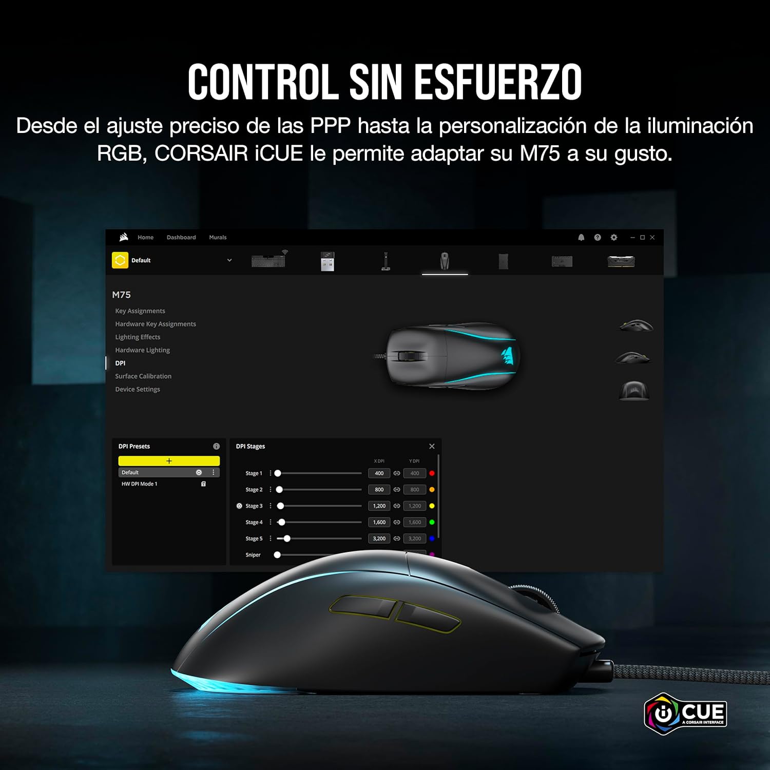 Thumbnail 6 de Corsair M75 Ratón FPS Ligero RGB con Botones Intercambiables