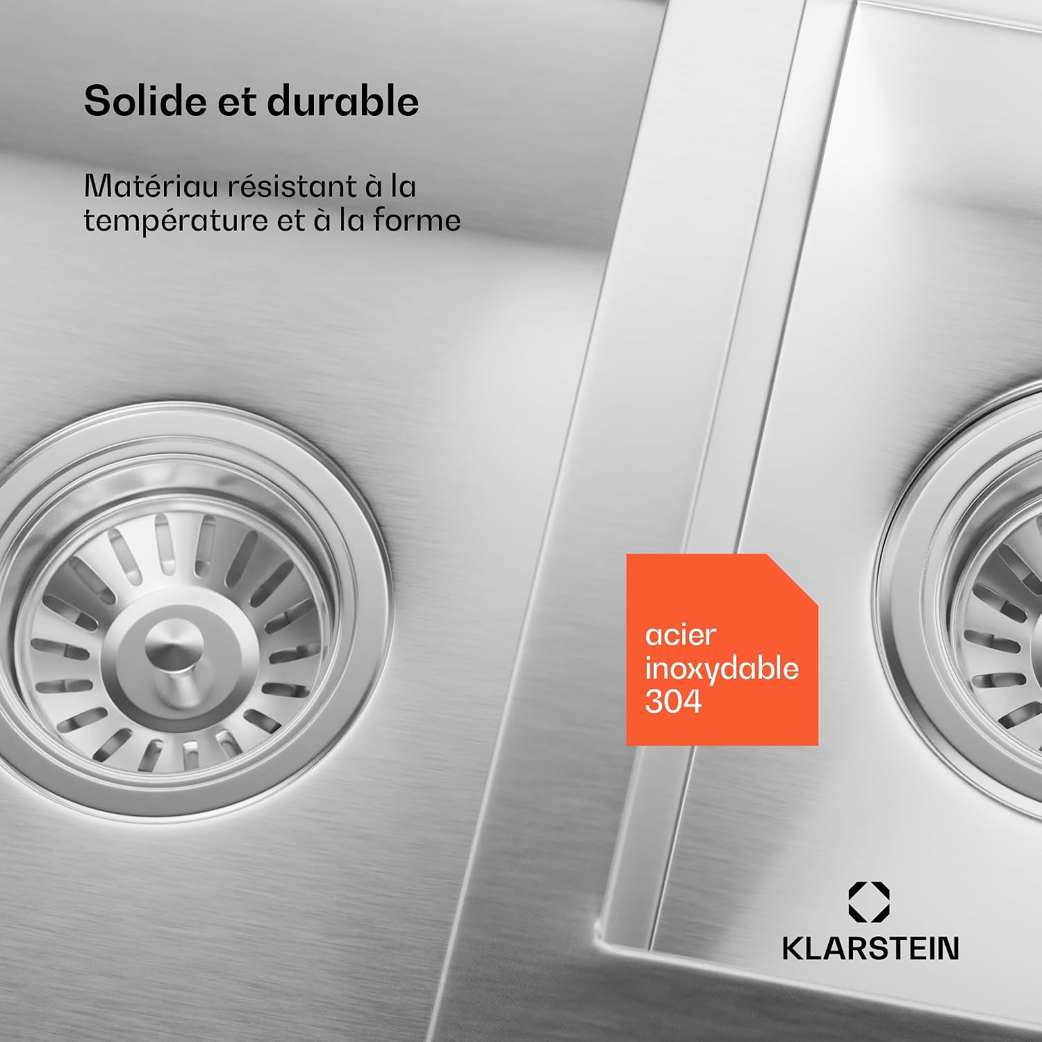 Detalle de Klarstein Évier de cuisine en inox – bac 1,5 avec égouttoir, 100x45 cm, acier inoxydable 304