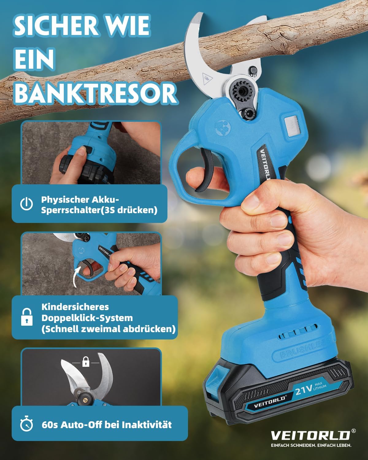 Thumbnail 6 de Veitorld Astschere Teleskop 40 mm Akku Gartenschere ✂