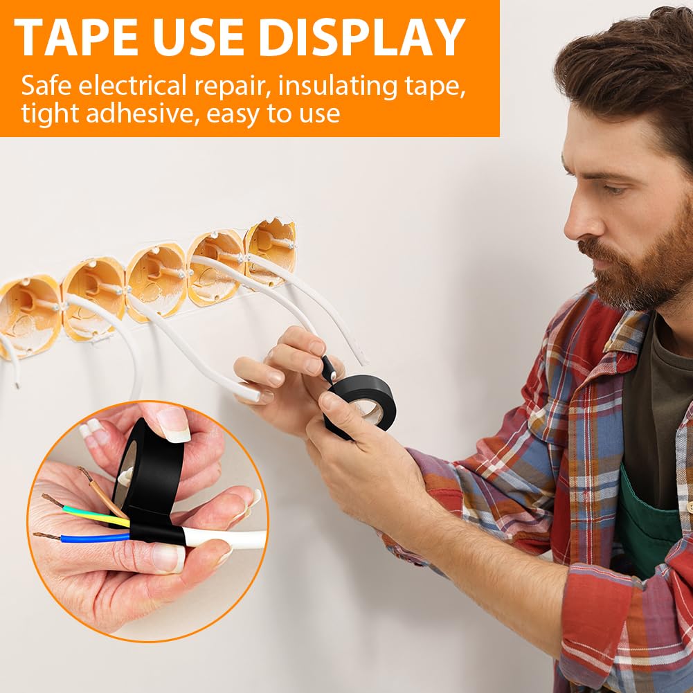 Thumbnail 6 de OFFCUP Electrical Insulation Tape, 6 Black PVC Rolls, 19mm x 20m