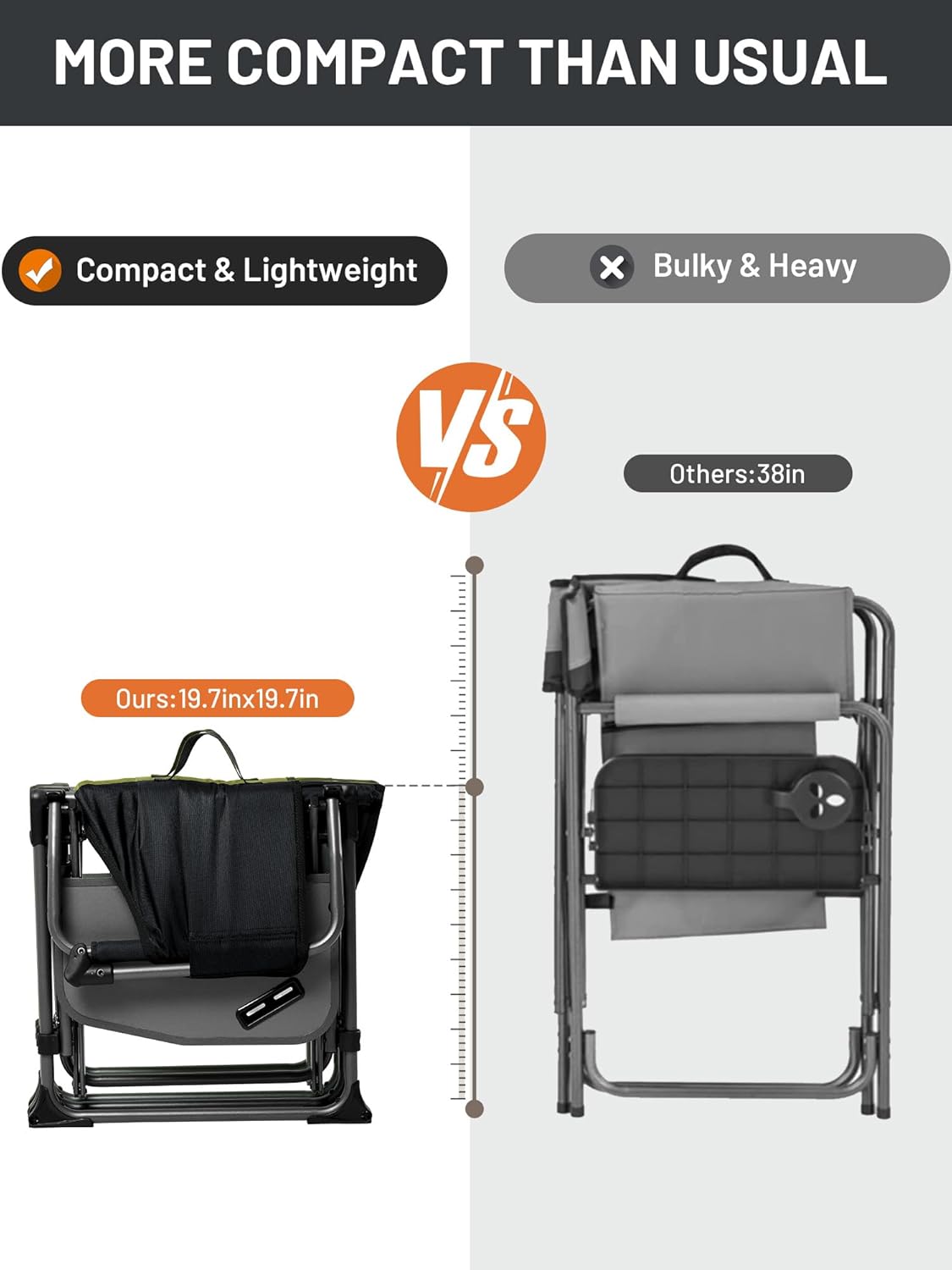 Detalle de TIMBER RIDGE Heavy Duty Camping Chair (2 Pack) – Compact, Portable Director Chair with Side Table and Pocket, Supports Up to 400 lbs
