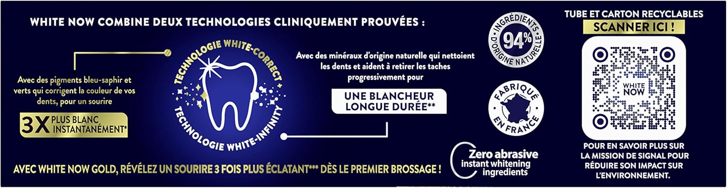 Thumbnail 2 de SIGNAL White Now Gold Blancheur – Dentifrice 3x75 ml pour un sourire plus blanc dès le premier brossage