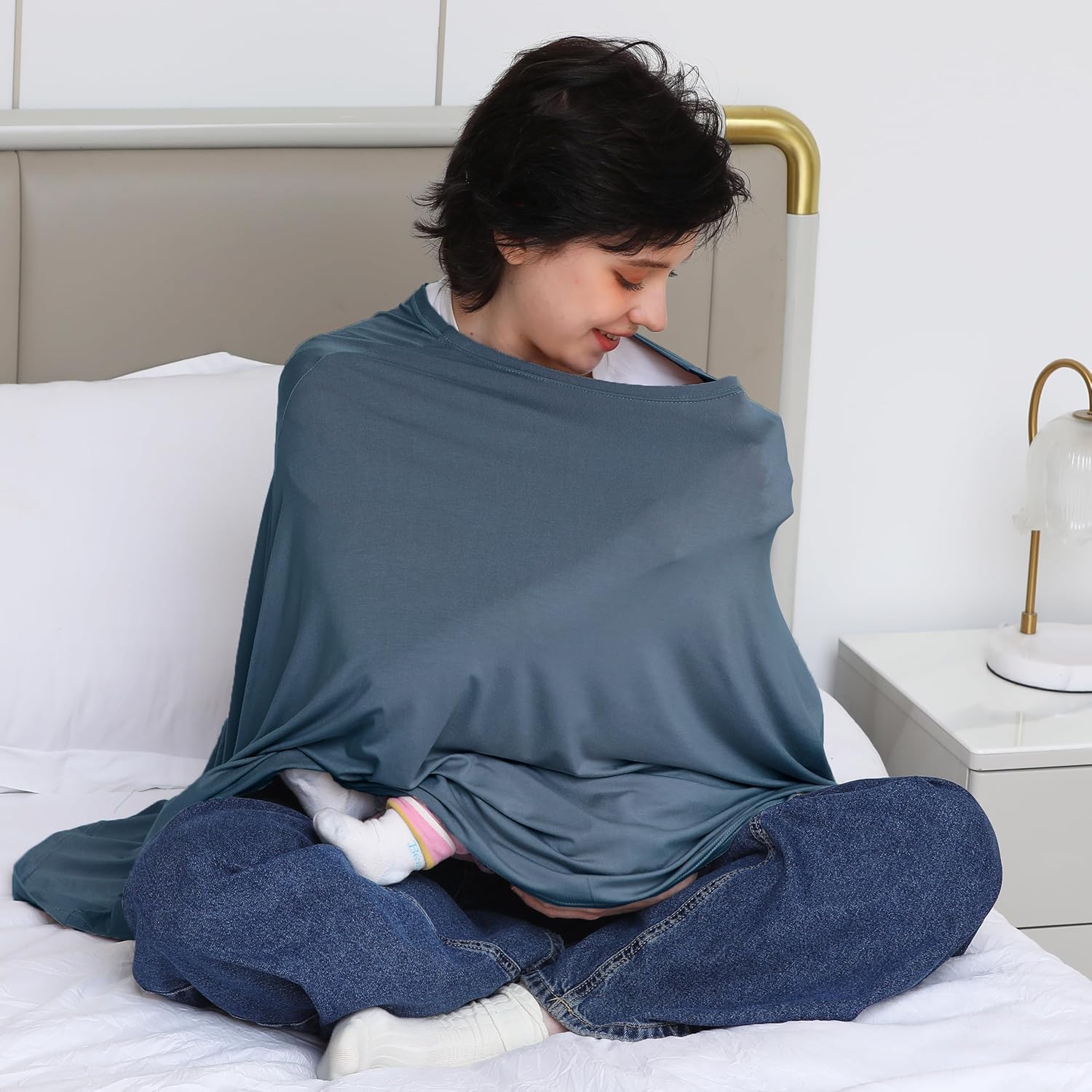 Detalle 2 de Seejoy Nursing Cover Poncho, 360° Coverage, Soft Rayon Blend, Blue
