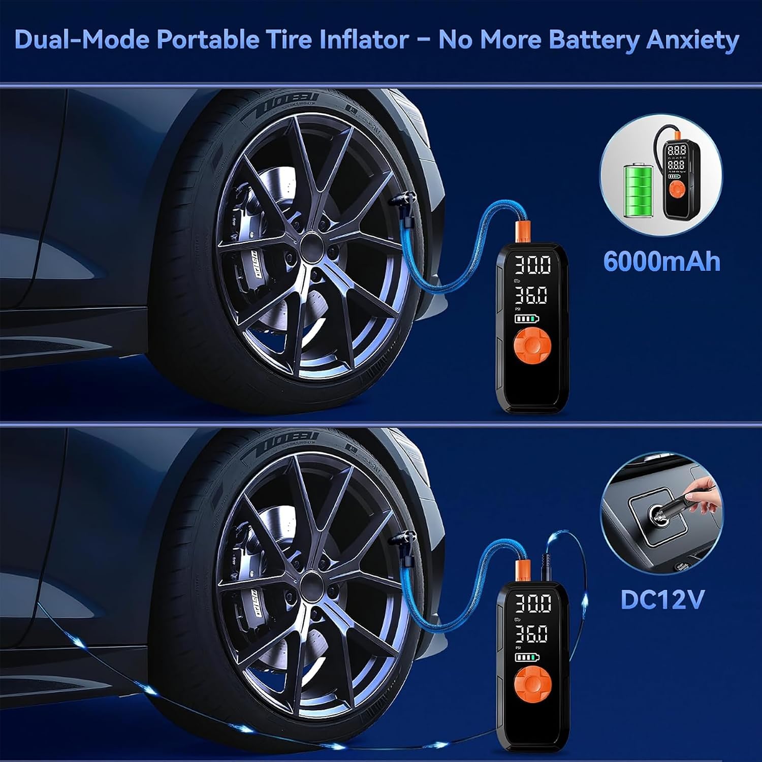 Detalle de Vulisox Corded Cordless Tyre Inflator 6000 mAh
