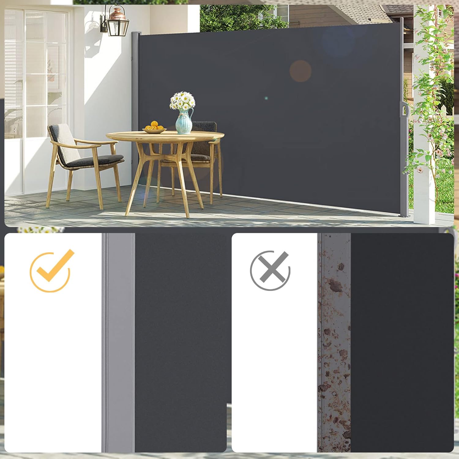 Thumbnail 6 de LARMNEE Seitenmarkise mit Stahl-Kasten, ausziehbar 160 x 400 cm – Rostbeständig, Windschutz, Blickdicht