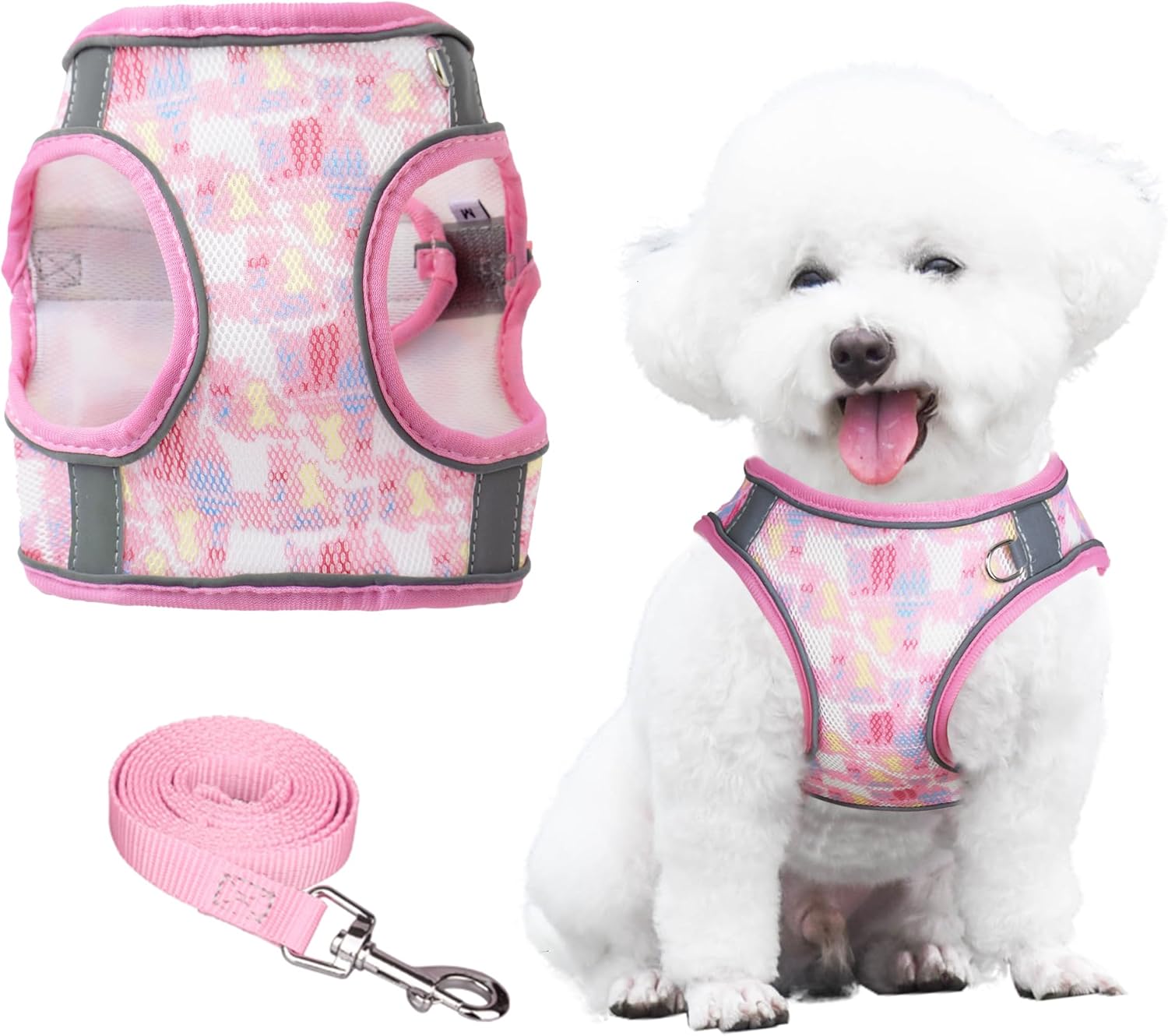 Detalle de PawSailor No Pull Dog Harness and Leash Set (Pink XXS) with Floral Print
