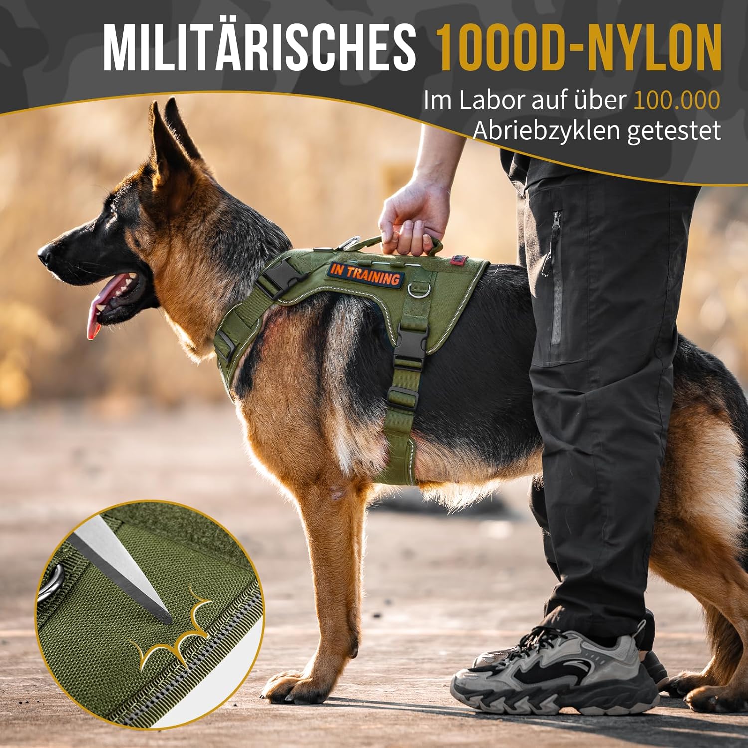 Detalle de OneTigris Harnais TACTICLITE pour chien de taille moyenne – harnais tactique résistant à la traction, 4 anneaux en D, bandes réfléchissantes, noir, taille M