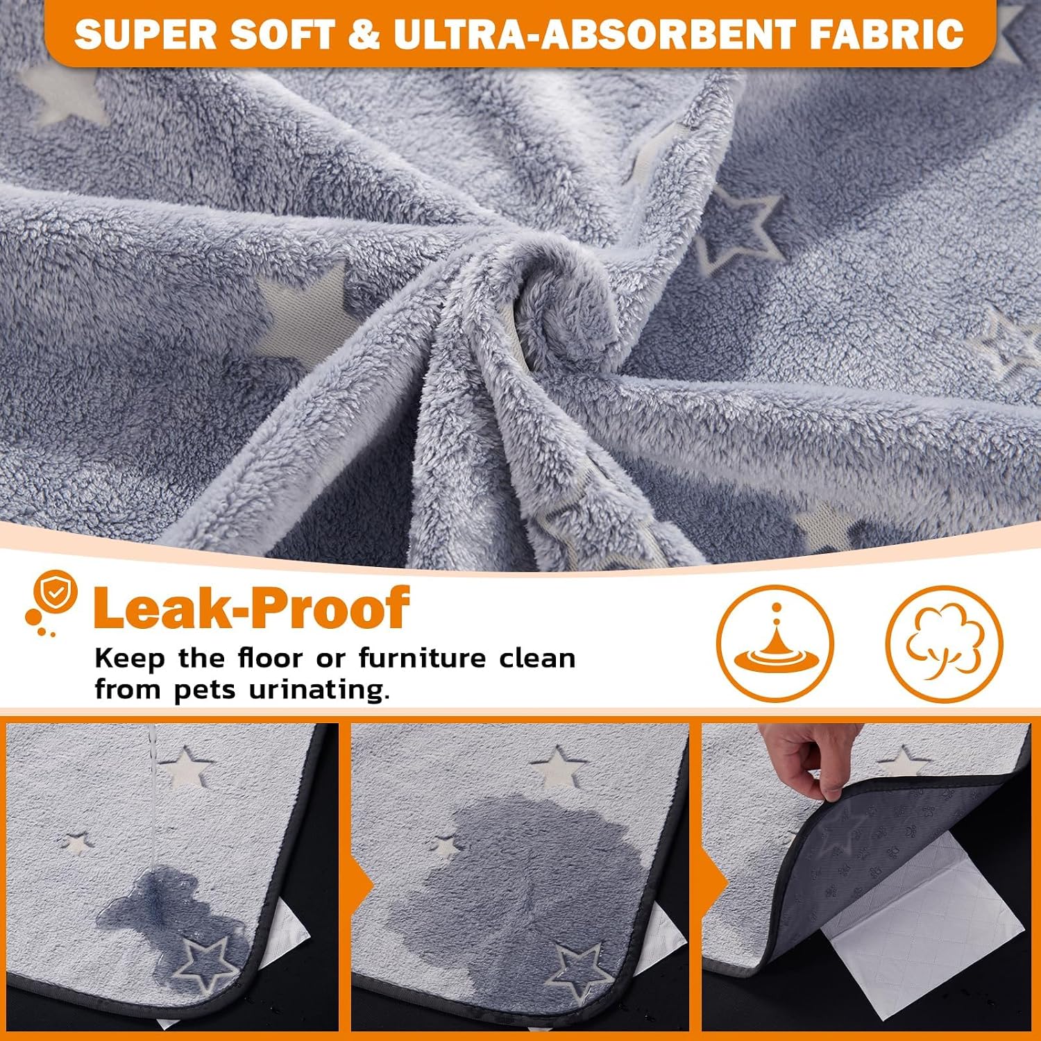 Detalle de Washable Puppy Pads – 2 Packs Reusable Dog Pee Pads, Waterproof & Non-Slip Crate Training Whelping Mat (92x122cm)