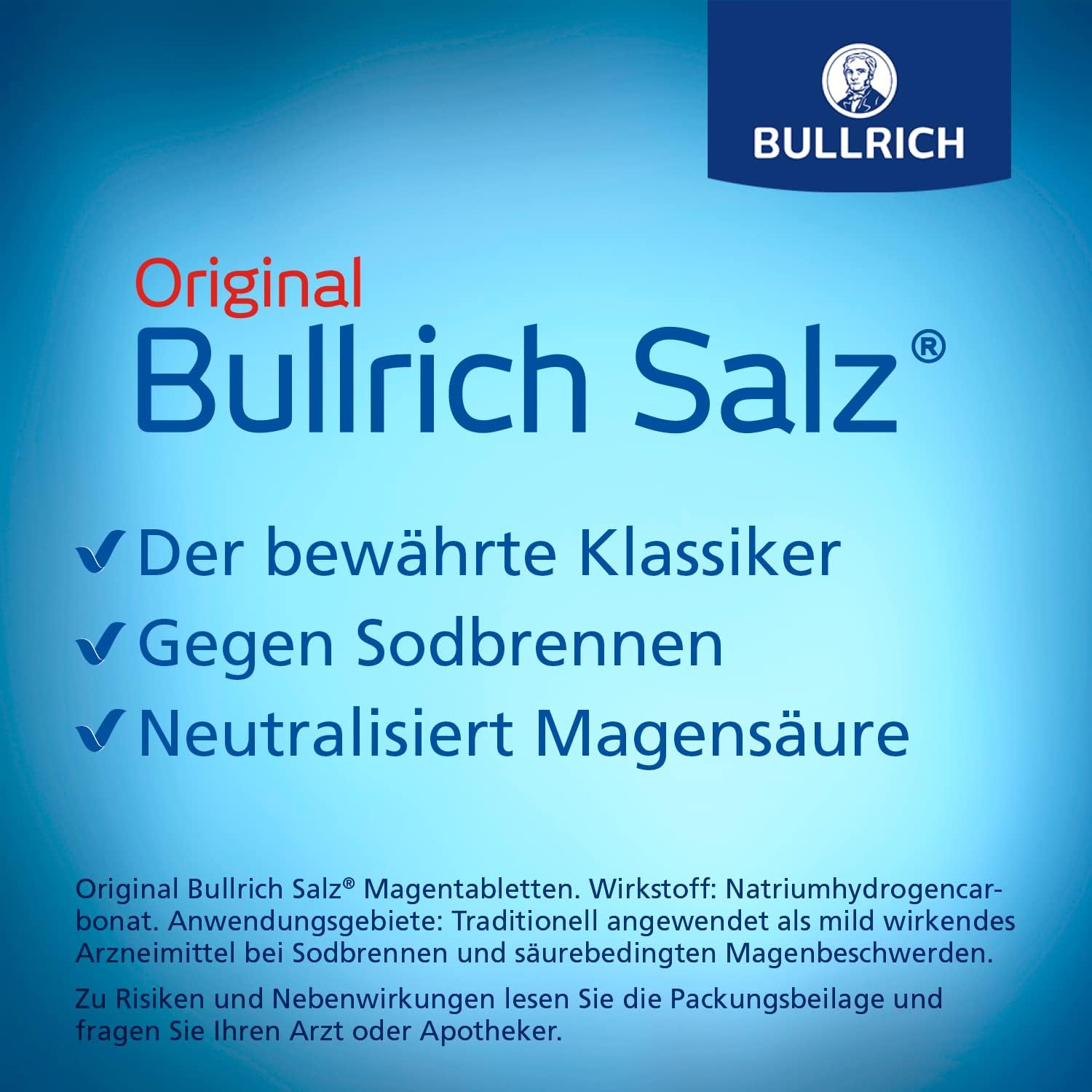 Detalle de Original Bullrich Salz® – Schnelle Hilfe bei Sodbrennen und säurebedingten Magenbeschwerden, vegan, 180 Tabletten (2er Pack)