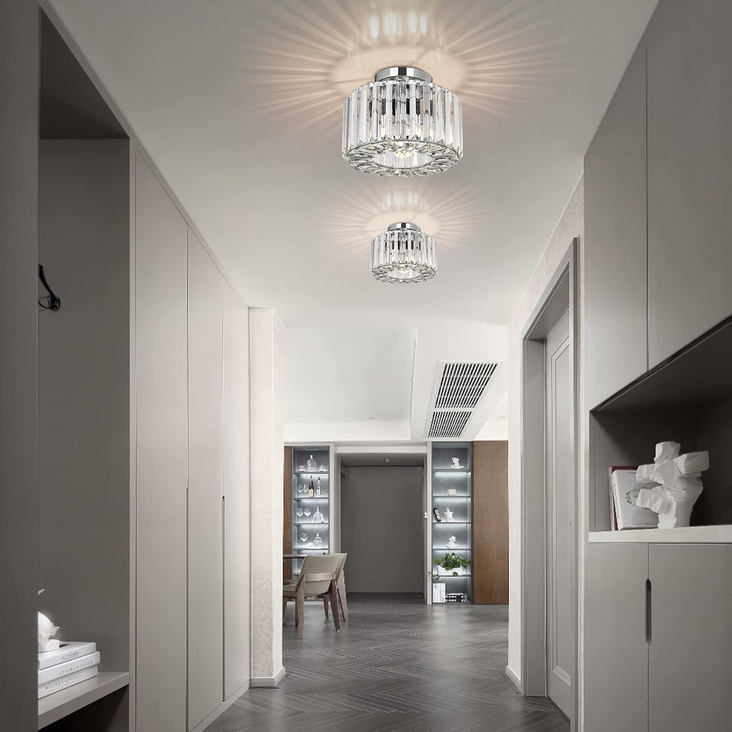 Thumbnail 4 de Easric Crystal Ceiling Light Flush Mount with Chrome Finish (LED-compatible, bulb not included)