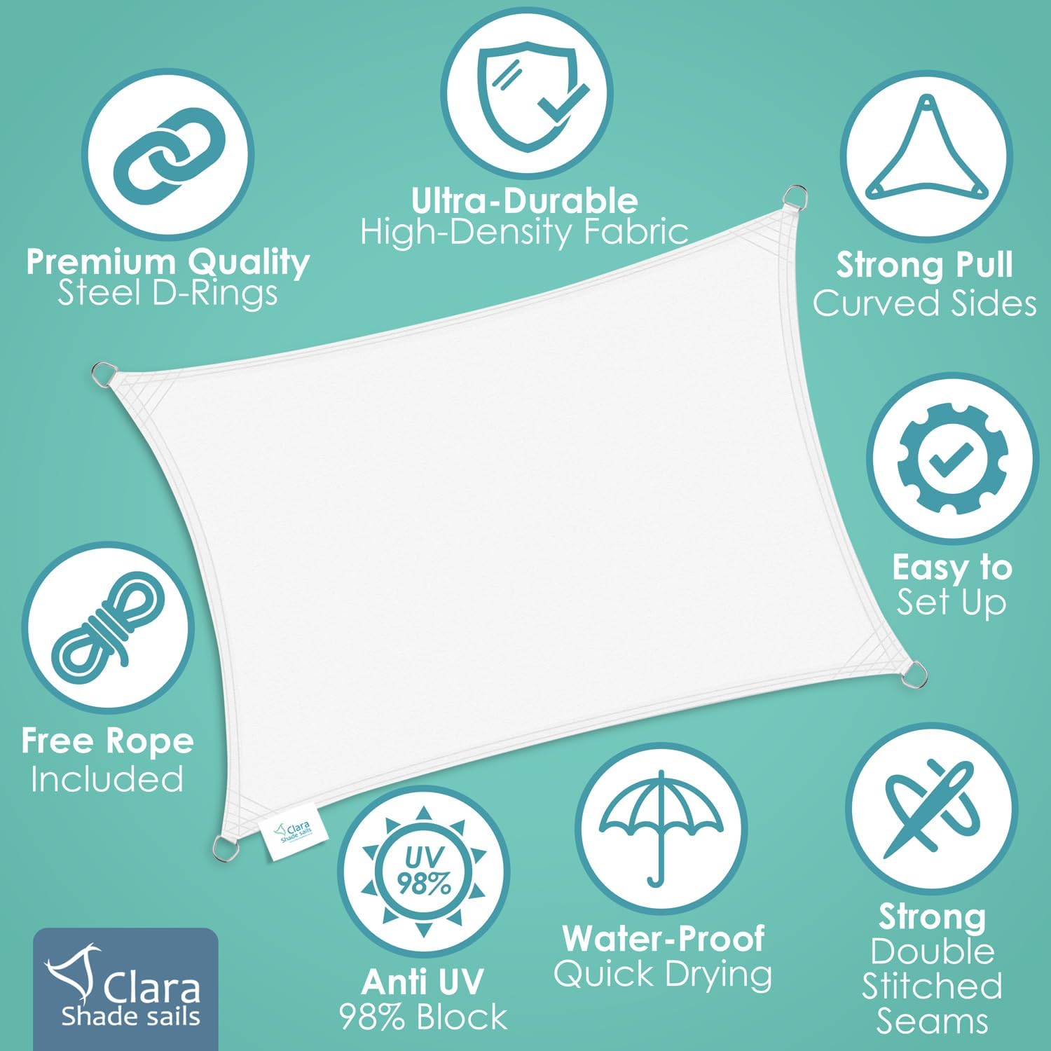 Thumbnail 6 de Clara Shade Sails White Square 3.6m: UV-Guard, Waterproof Outdoor Shade