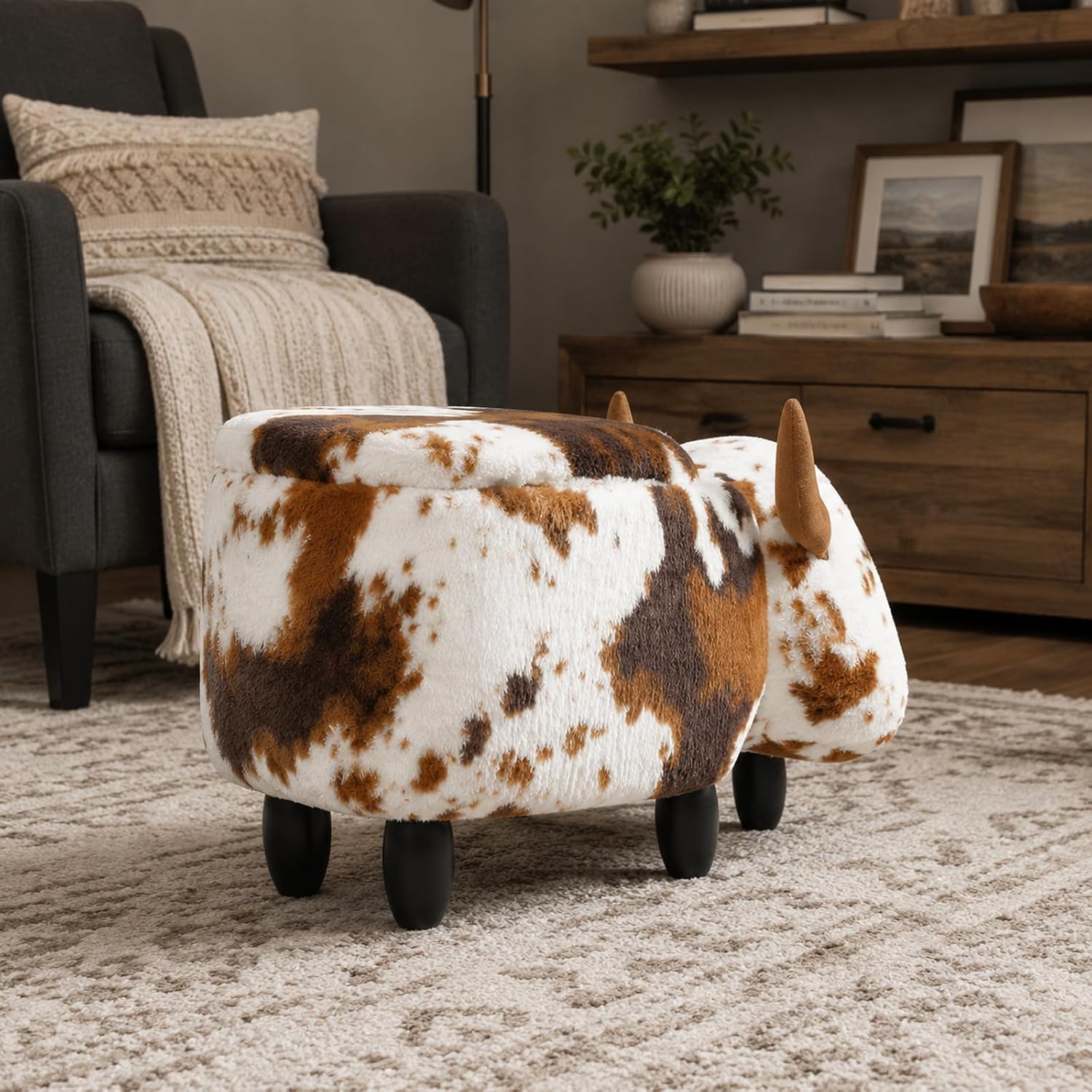 Thumbnail 6 de Cow-Shaped Storage Ottoman in Faux Fur