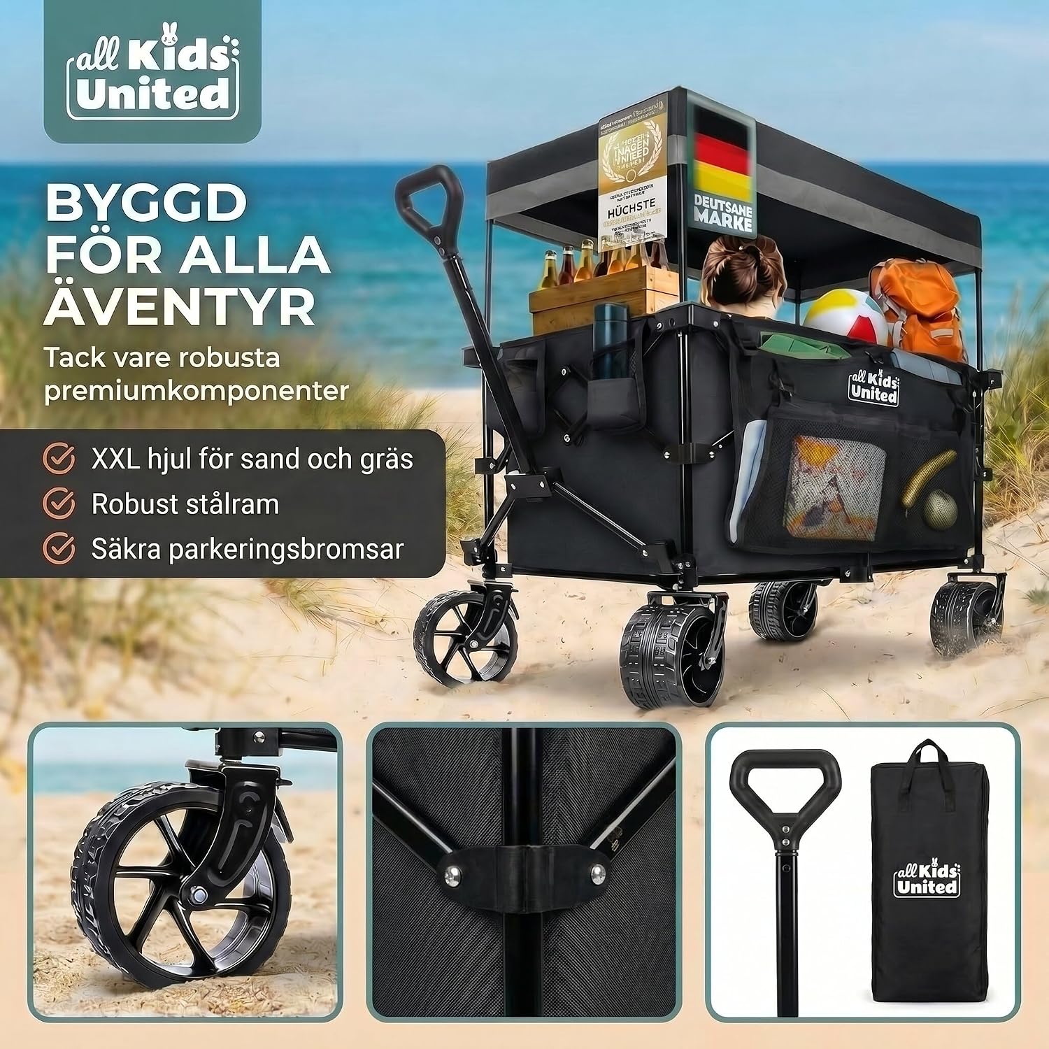 Detalle 2 de all Kids United® hopfällbar transportvagn med 90 liter, 150 kg och XXL-hjul