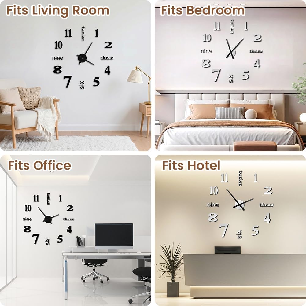 Thumbnail 6 de Aolso 3d Diy -Black Frameless 3D Wall Clock with Silent Movement