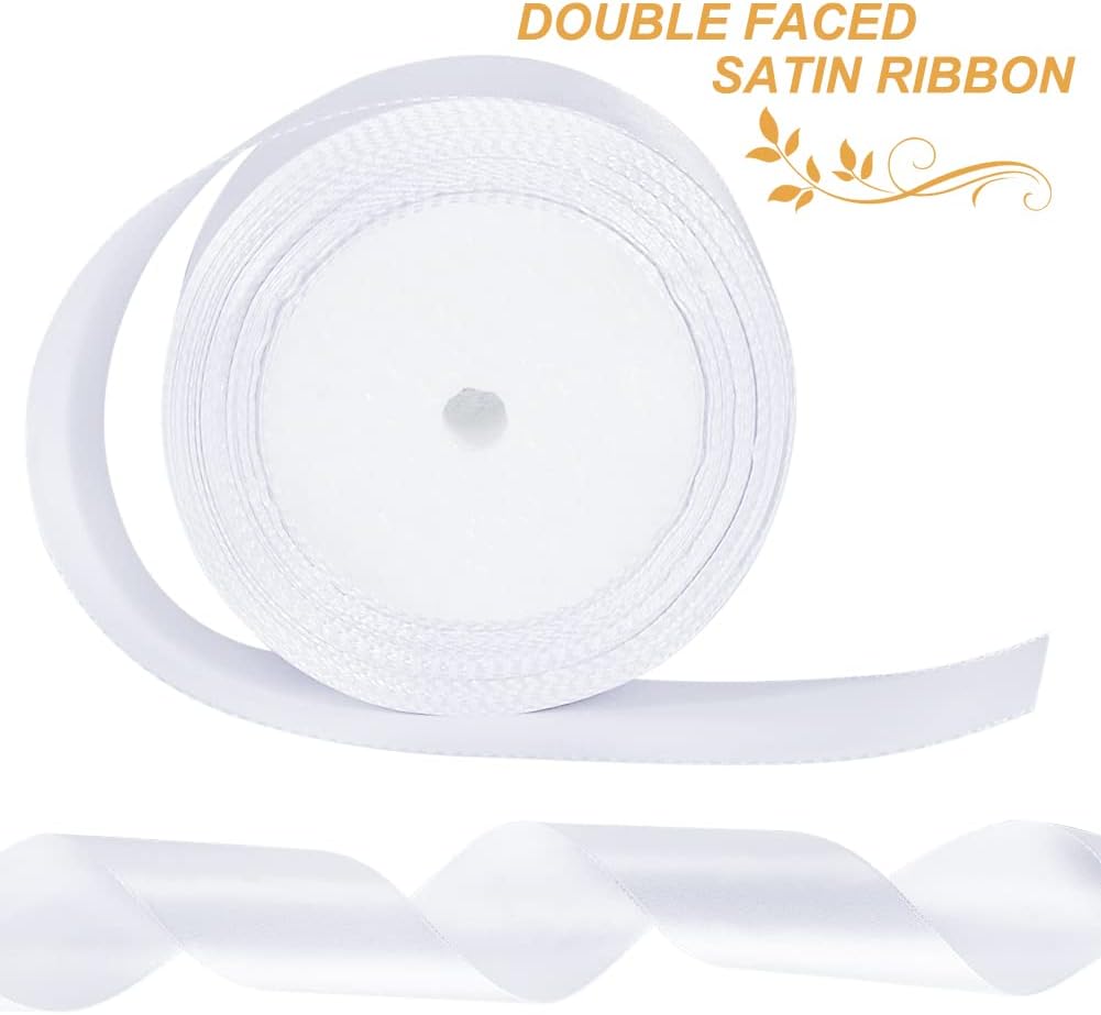 Detalle de Tenn Well Geschenkband Weiß 50 mm x 22 m – Satinband zum Basteln, Verpacken und Hochzeit
