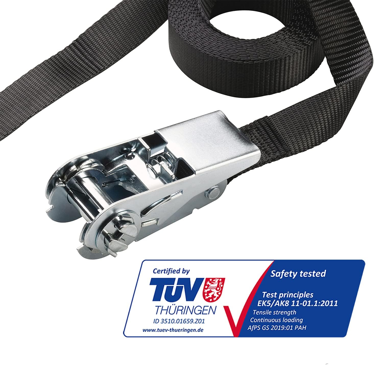 Detalle 2 de Master Lock 3223EURDAT Cinghia di Fissaggio 2,50 m x 25 mm, Nero – robusta e durevole