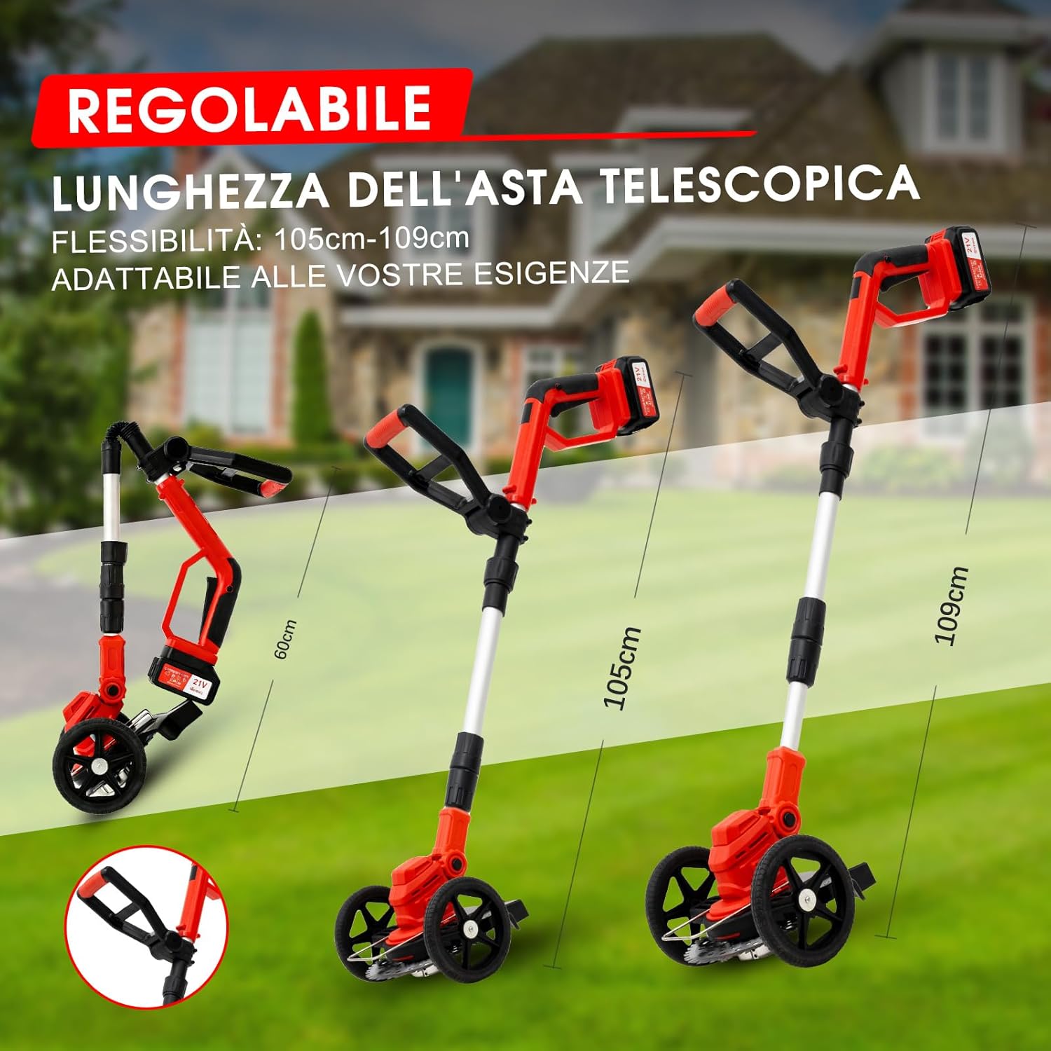 Detalle de OUTIGO Tosaerba a batteria 3 in 1: rifinitura bordi, taglio prato e accessibilità a 1 batteria da 21 V (4 Ah)