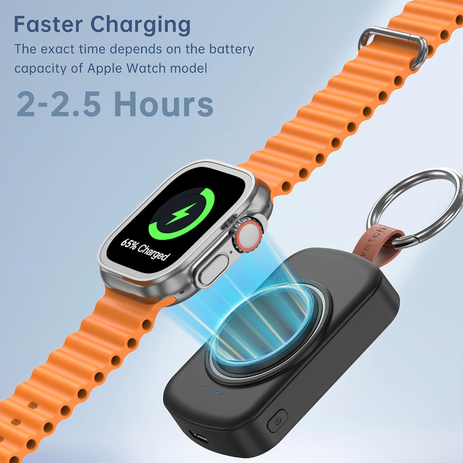 Detalle 2 de Portable Charger for Apple Watch (1800mAh) with Keychain Travel Charger and Magnetic Fast Charging, Black