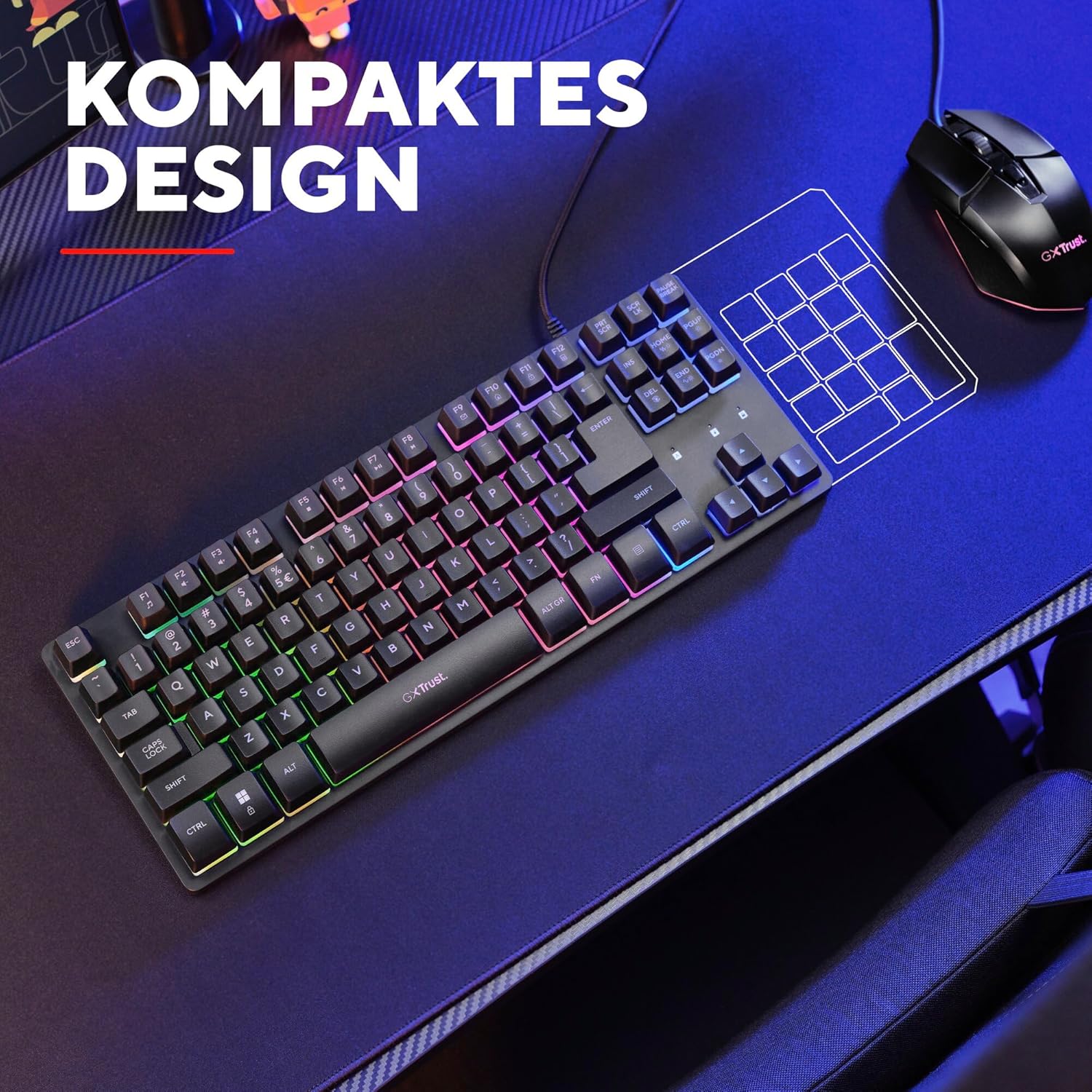 Thumbnail 2 de GXTrust 833 Thado TKL Gaming-Tastatur (QWERTZ) – kompakte 80%-Bauform, Metall, Anti-Ghosting & LED
