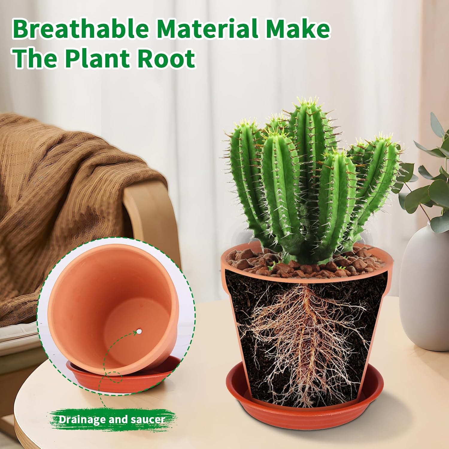 Detalle de Tuqaumu Pot-6in 6-Inch Terracotta Plant Pots, 6-Pack with Saucers