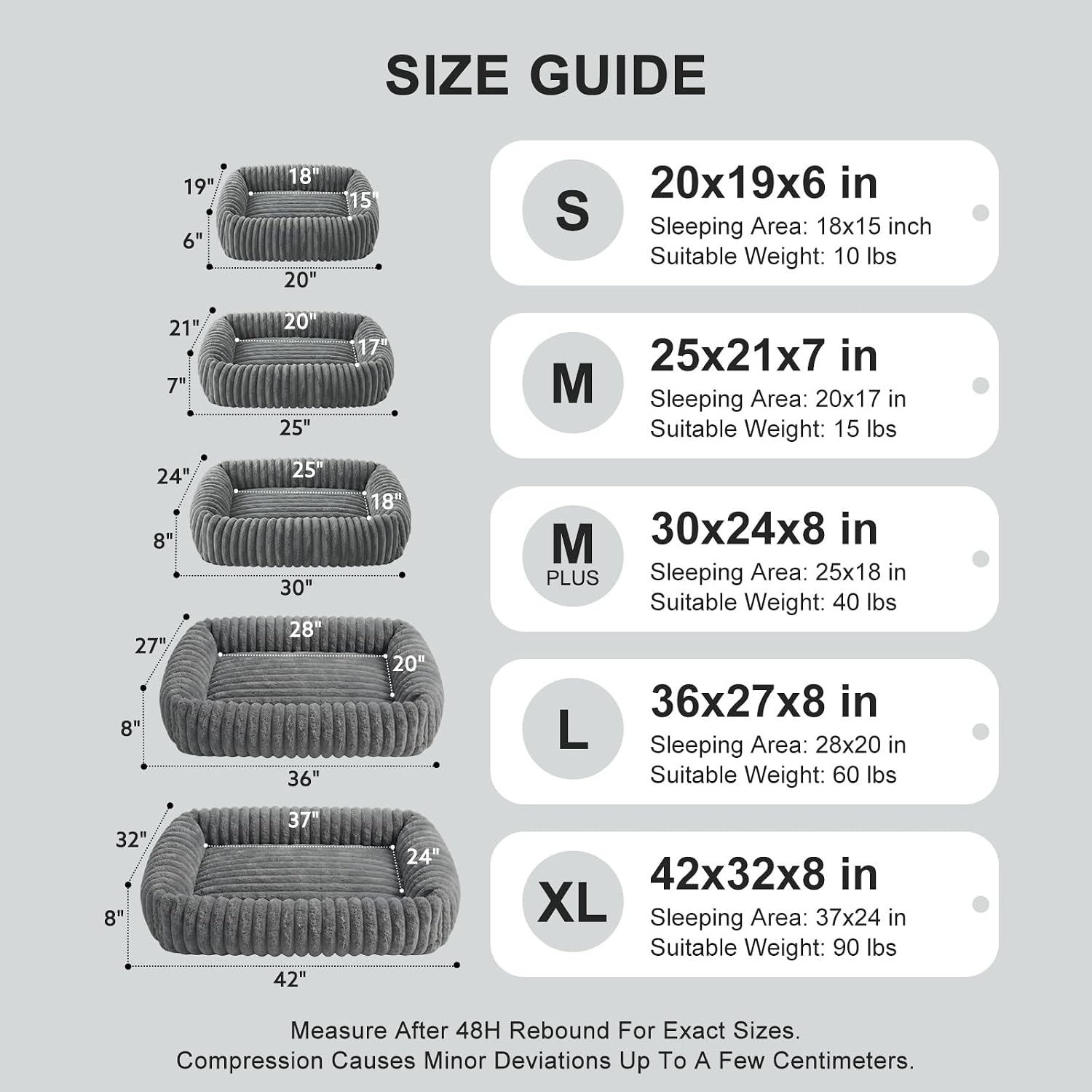Detalle 1 de FURTIME PB25004-1 Small Dog Bed, 20-Inch Gray Rectangle with Removable Cover