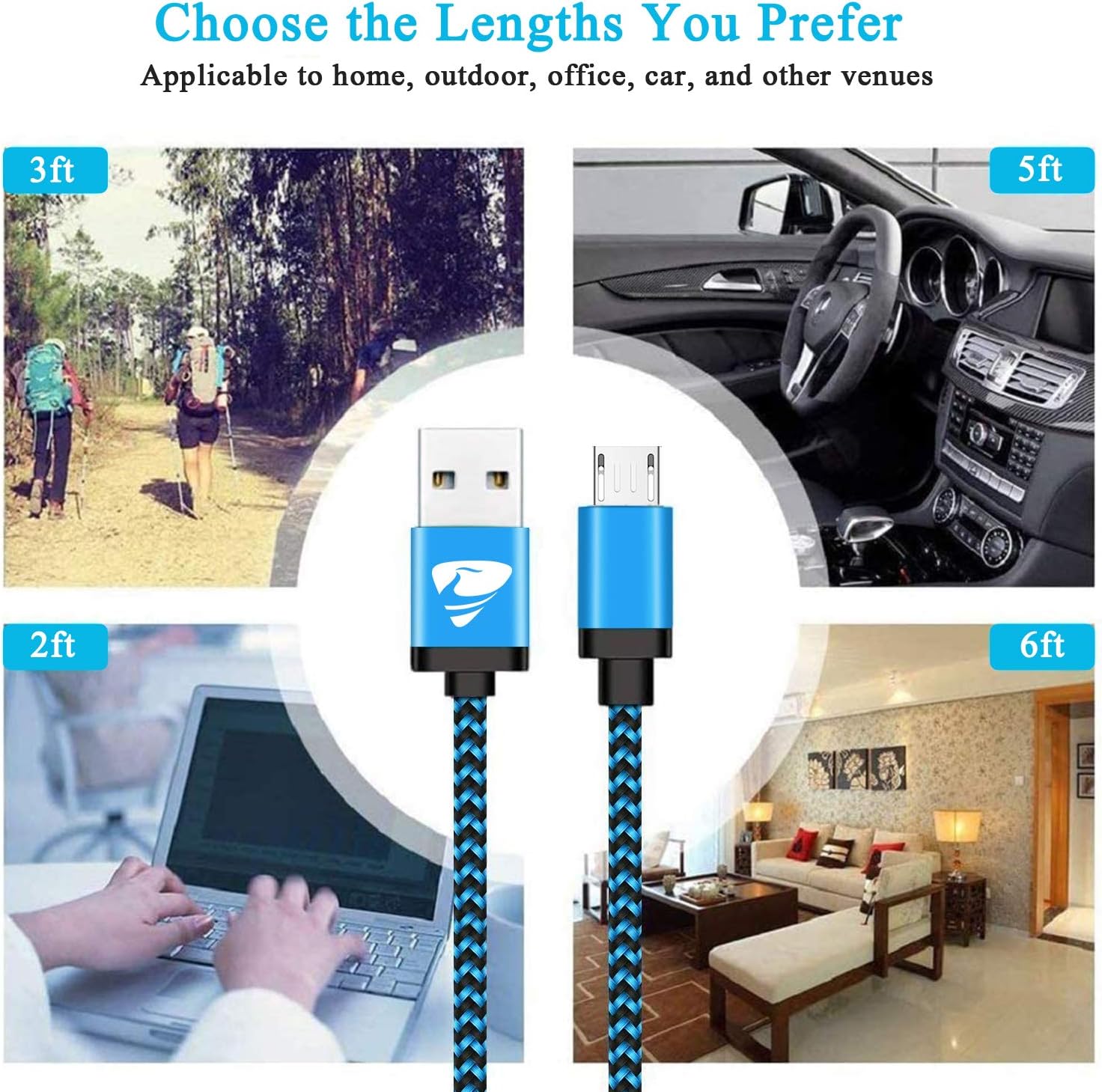 Thumbnail 6 de Aioneus A-micro 0.5+1+1.5+2 Micro USB Cable 4-Pack, Braided, 2.4A
