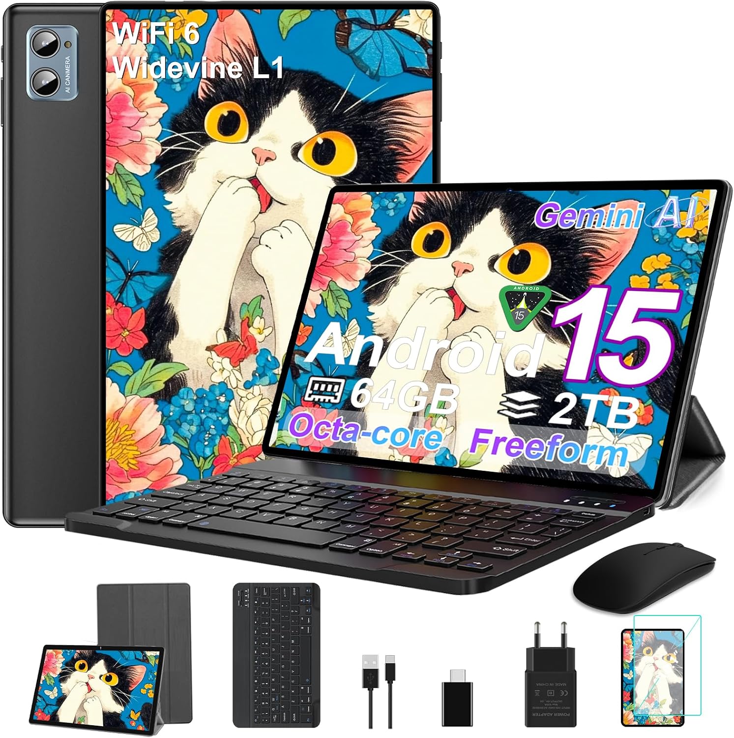 Detalle de SUAAT 2026 Tablet – Android 15, 10 Zoll, 64 GB ROM + 2 TB microSD, 5G Wi‑Fi, inkl. Hülle, Tastatur und Maus