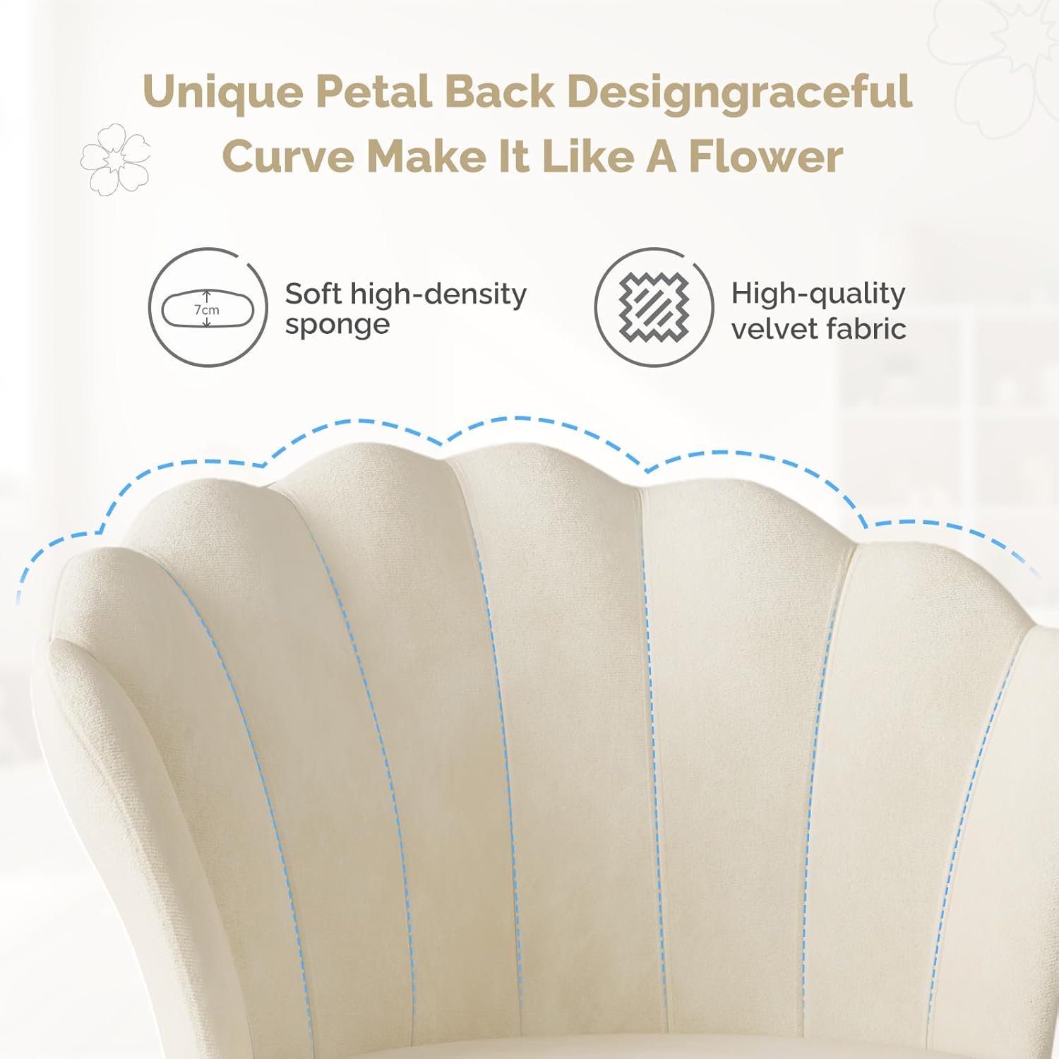 Thumbnail 3 de Aivermeil Homeoffice Stuhl – Samtstoff, Blütenrücken und 360° Drehbarkeit