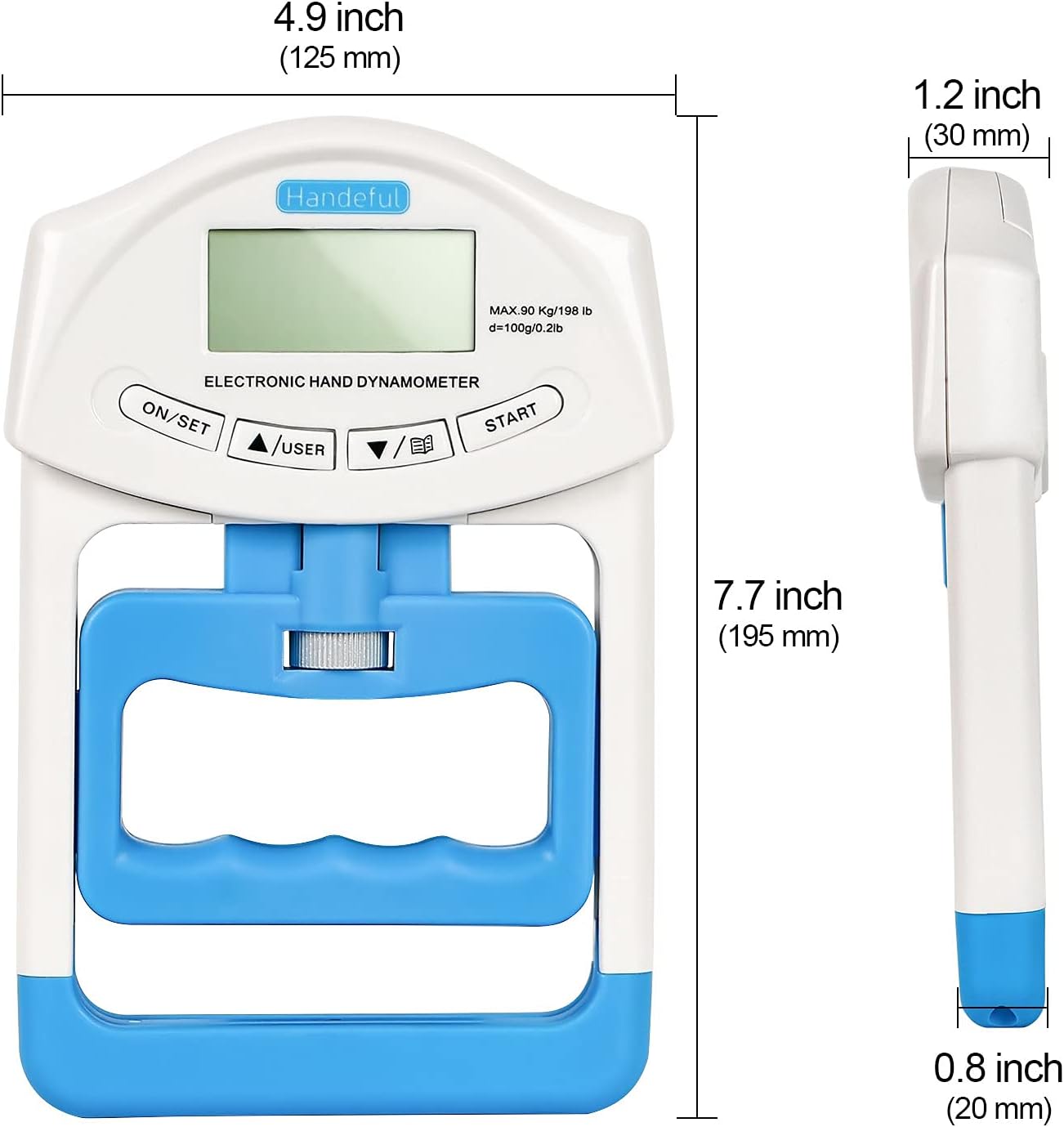 Detalle 2 de Handeful HFEH11WBAA Digital Grip Strength Dynamometer, 198 lb, 0.2 lb Precision