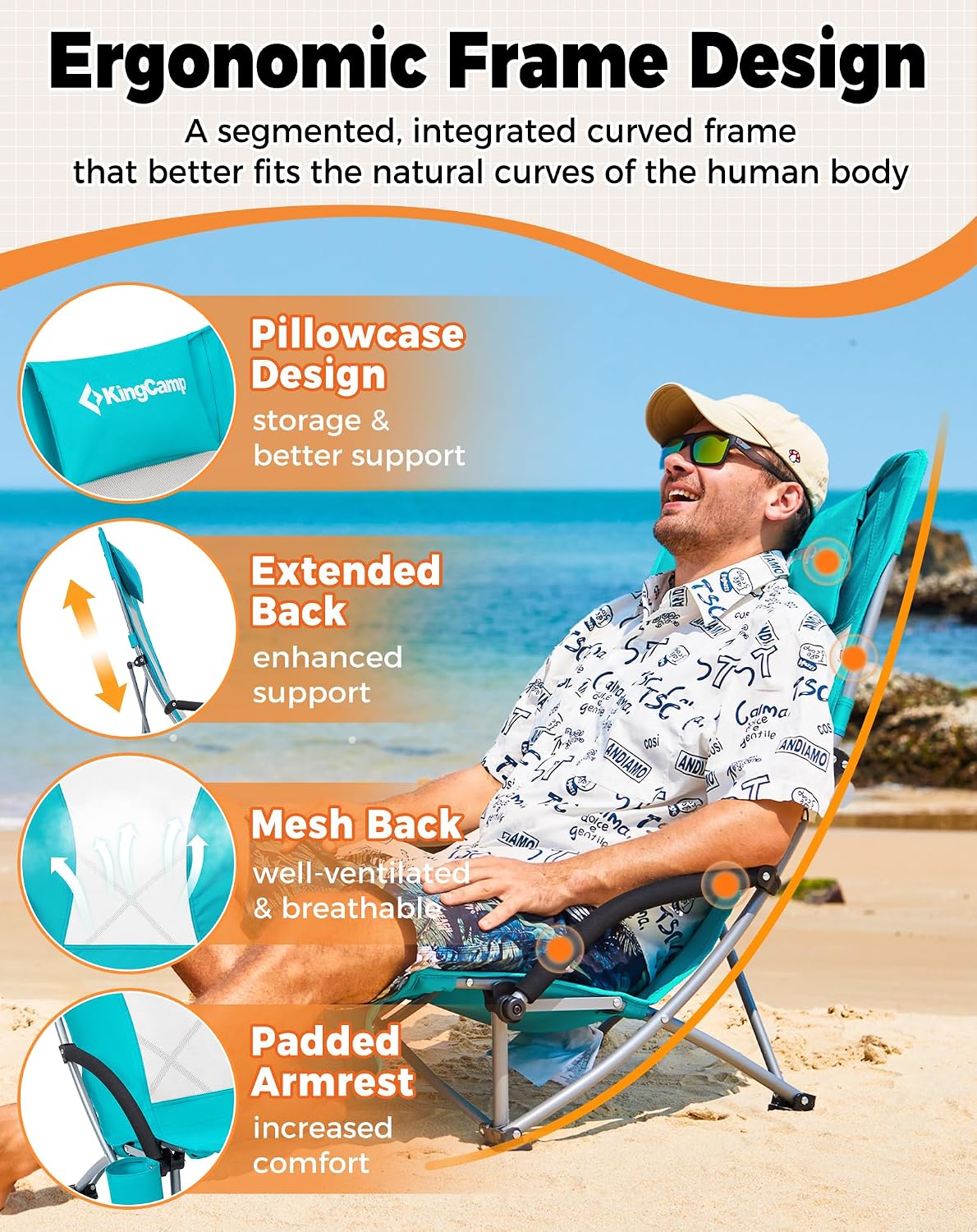 Thumbnail 4 de KingCamp Set of 2 Beach Chairs: Low Folding, Lightweight, 180kg Capacity, Cyan