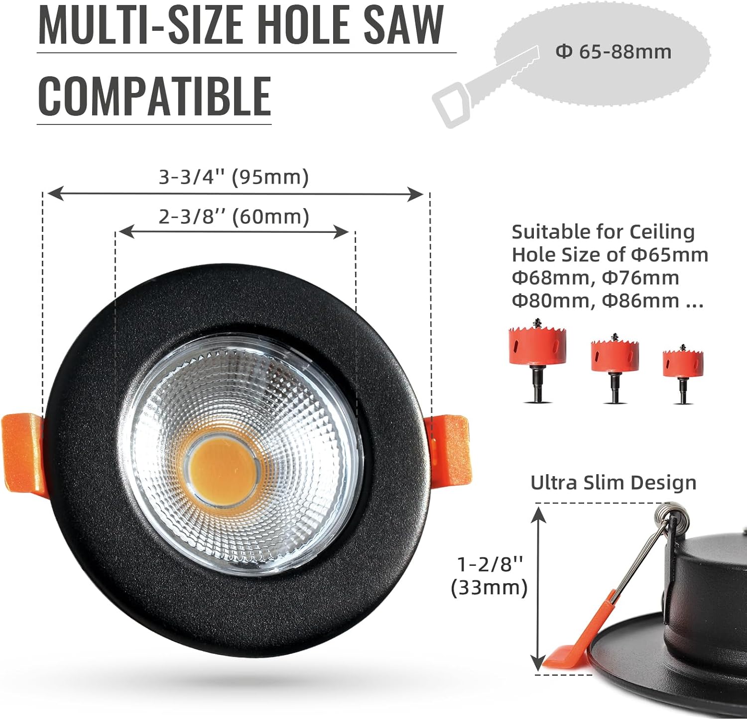 Thumbnail 5 de Wondlumi 6x 7W Dimmable COB LED Downlights, 240V, Ultra-Thin Recessed, Warm 3000K, 600lm, Black Round