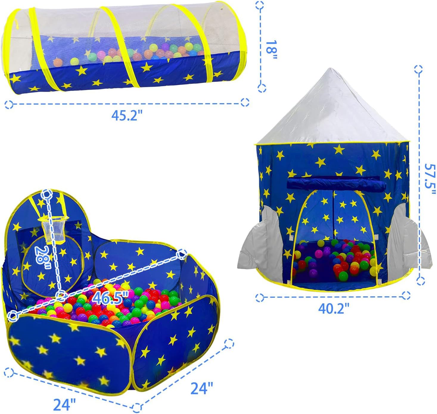 Thumbnail 6 de PigPigPen 3pc Kids Play Tent Set with Ball Pit and Crawl Tunnel (Space Theme)