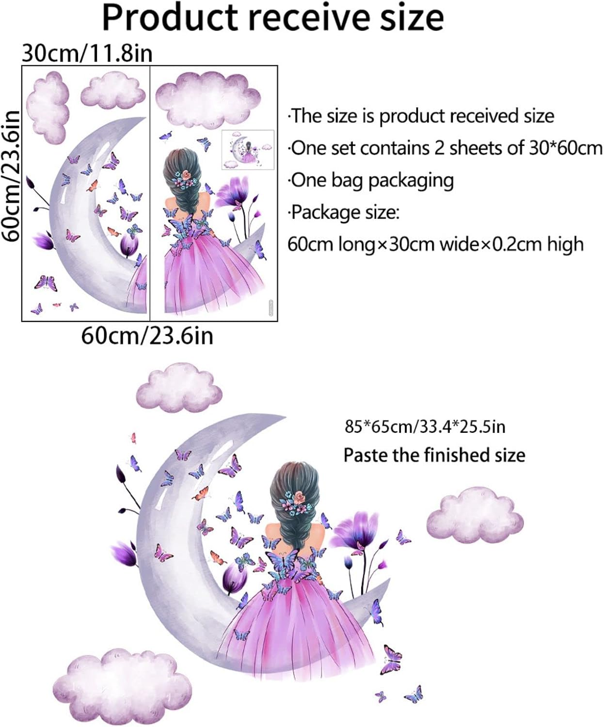 Thumbnail 6 de Butterfly Girl Wall Stickers 30x60cm 🦋