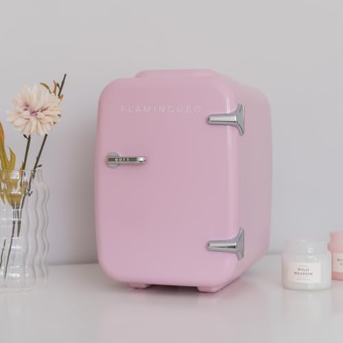Detalle de Flamingueo Nevera Pequeña 4L: mini nevera retro para cosmética y bebidas