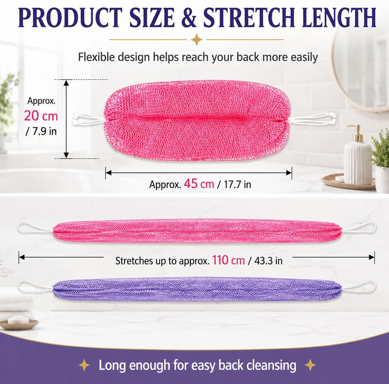 Thumbnail 1 de Starhot 2 Pack African Net Sponge with Knots: Long, Colourfast Exfoliating Body Scrubbers