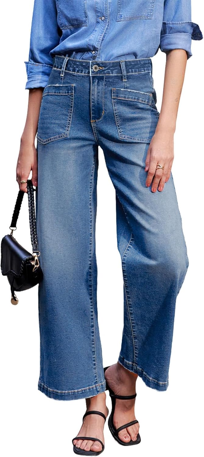 Thumbnail 6 de Sidefeel Women's Wide Leg Jeans - High Waisted, Ankle-Length Stretch Denim