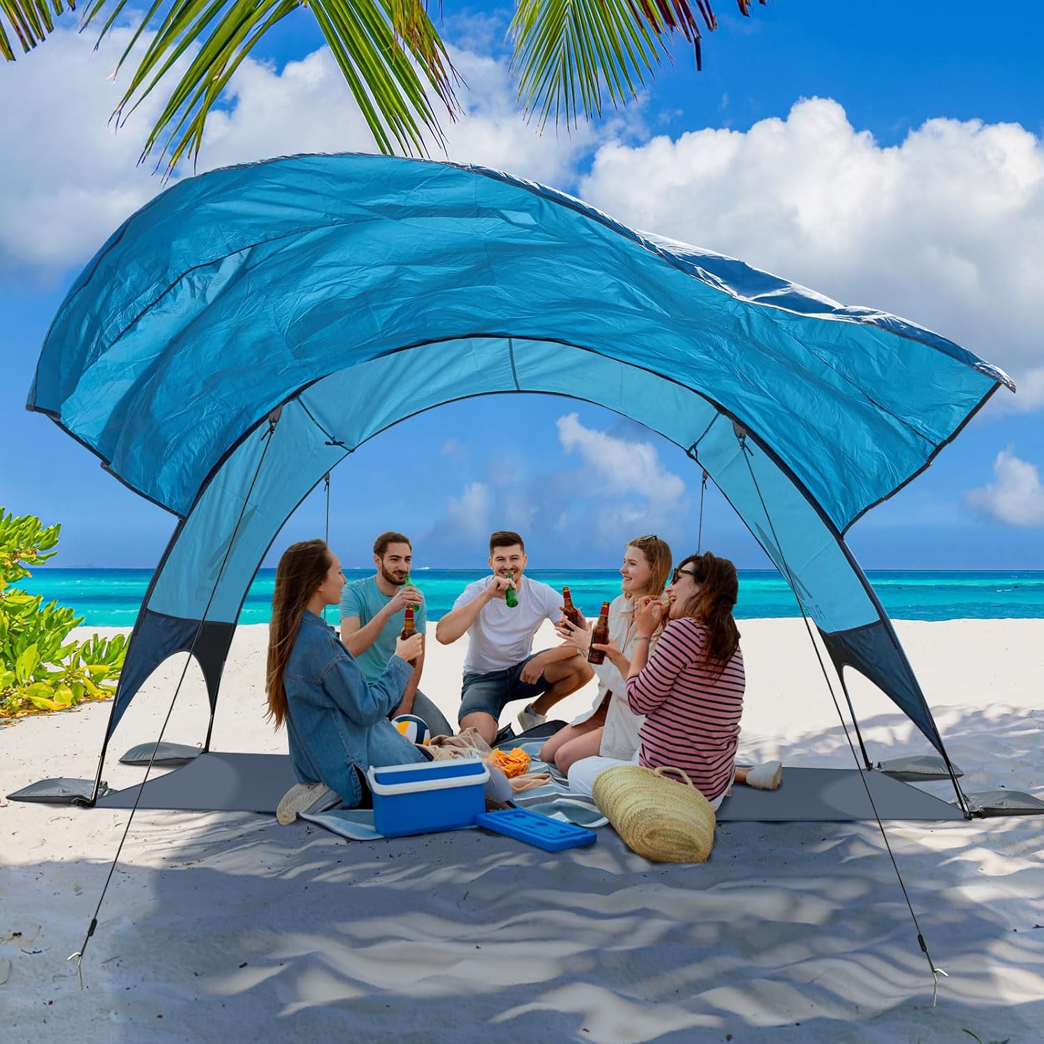 Detalle 2 de Strandmuschel mit UV-Schutz UPF 50+ – Tragbares Beach Canopy (270×165×158 cm) für 3–4 Personen