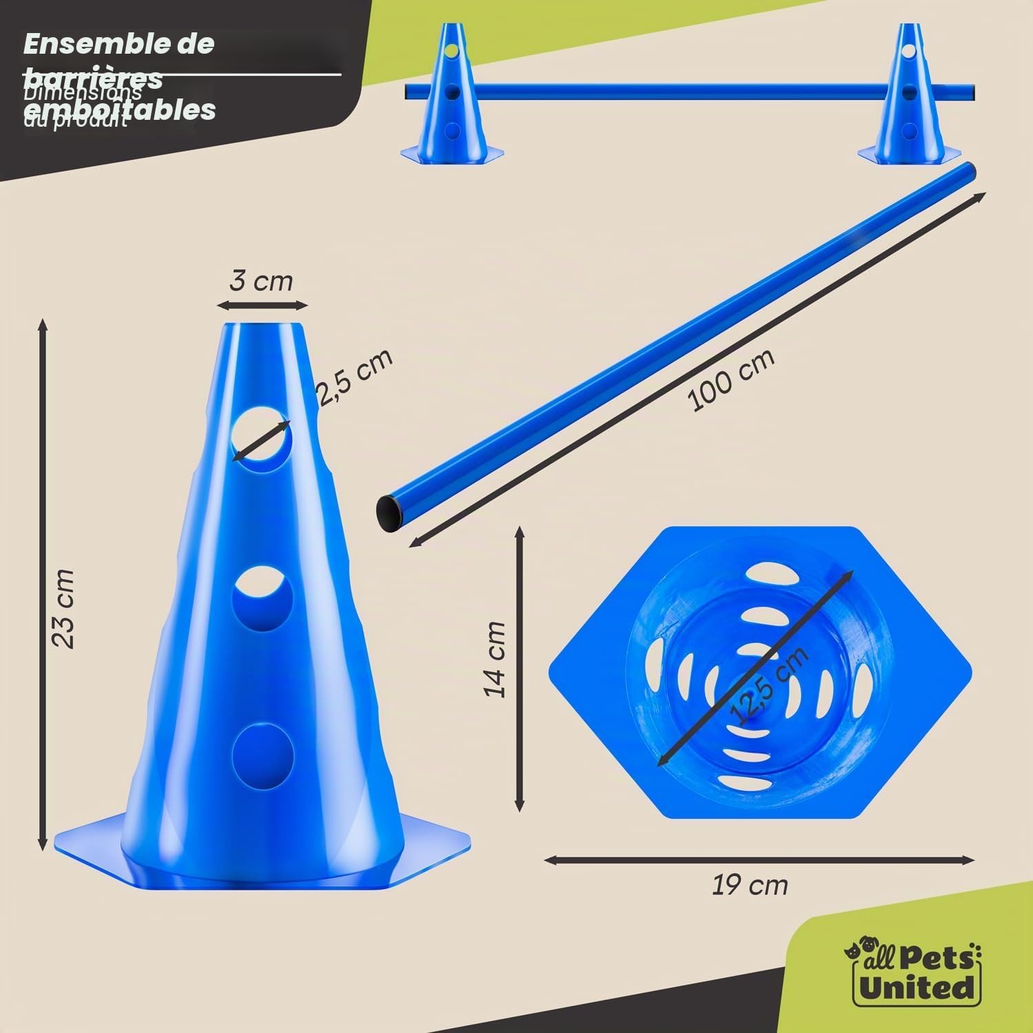 Thumbnail 6 de all Pets United Set Haies Agility Chien – Barre 100 cm et 2 Cônes: Parcours modulable pour chien
