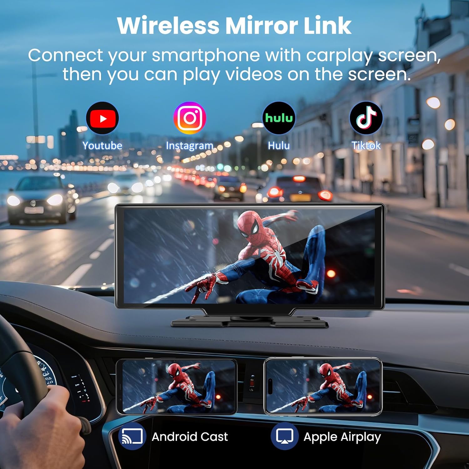 Thumbnail 6 de 11-Zoll Wireless CarPlay Display mit IPS-Touchscreen, 4K-Dashcam, Rückfahrkamera und Split Screen