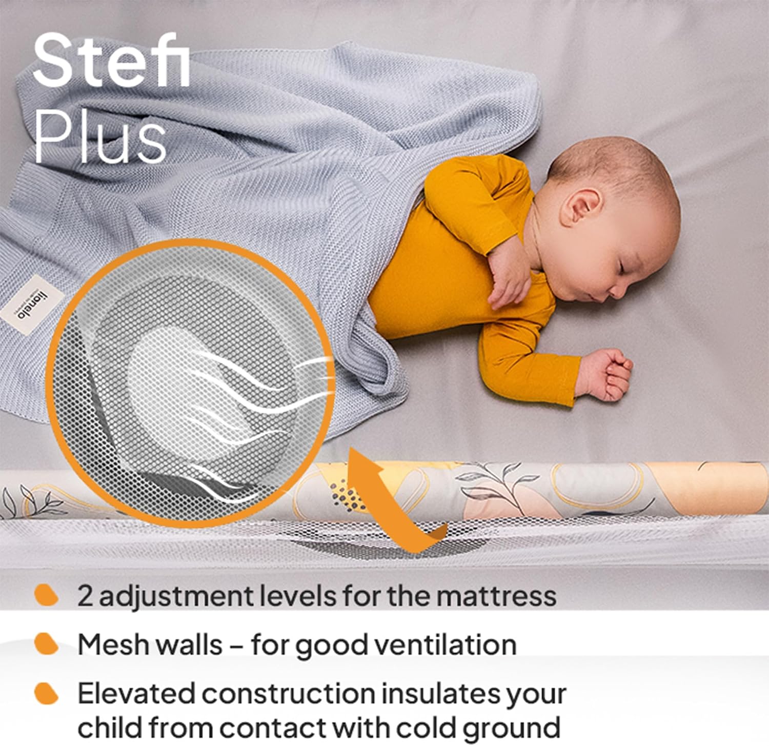 Thumbnail 4 de Lionelo STEFI Plus Travel Cot: Portable Nursery Safe for 0–36kg with 2-Level Mattress