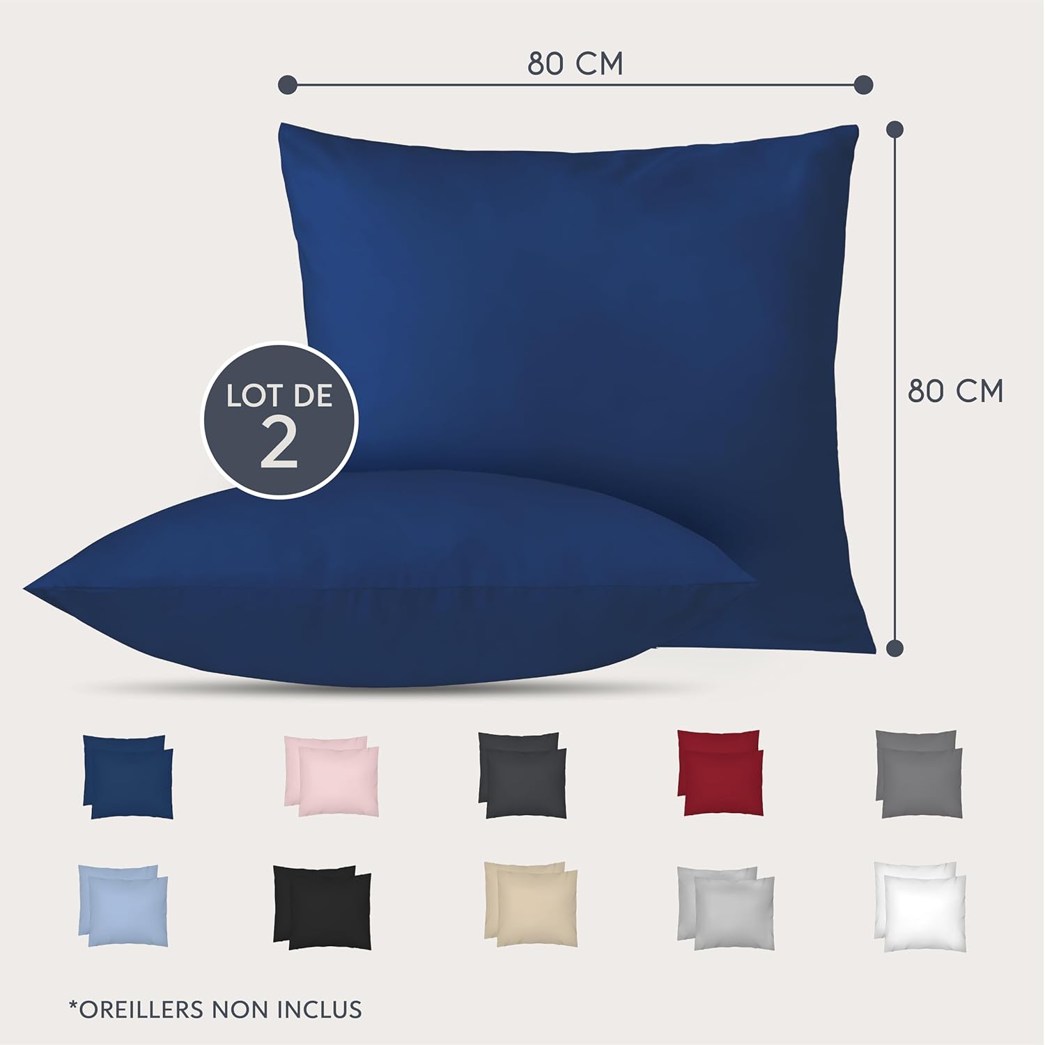 Thumbnail 2 de Dreamzie Taie Oreiller 80x80 cm – lot de 2 housses en microfibre brossée (bleu foncé) avec fermeture éclair