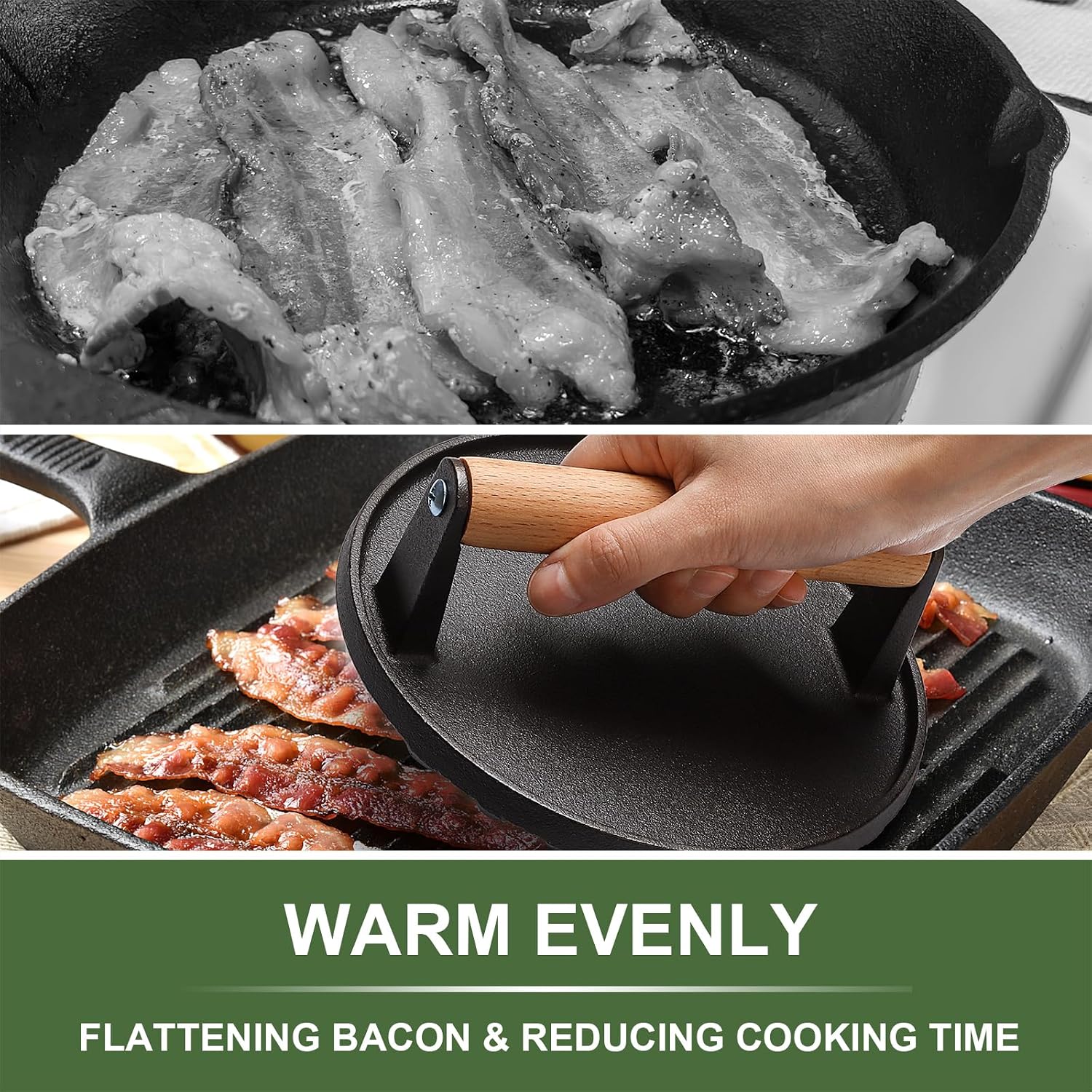 Detalle de EWFEN xike-0079US Griddle Set with Stainless Steel Dome and Cast Iron Press