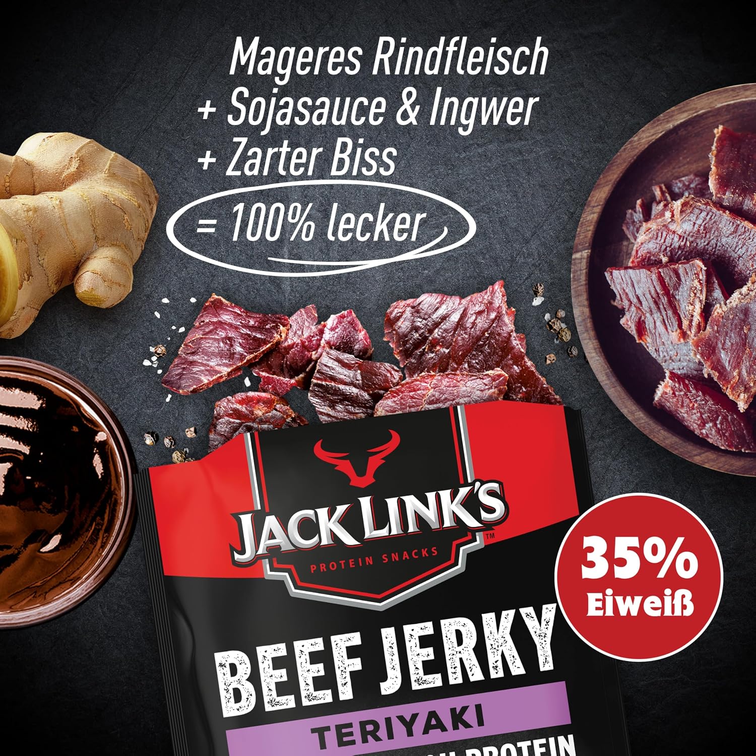 Thumbnail 3 de Jack Links Beef Jerky Teriyaki 🥩 Alta en Proteínas 12x25g